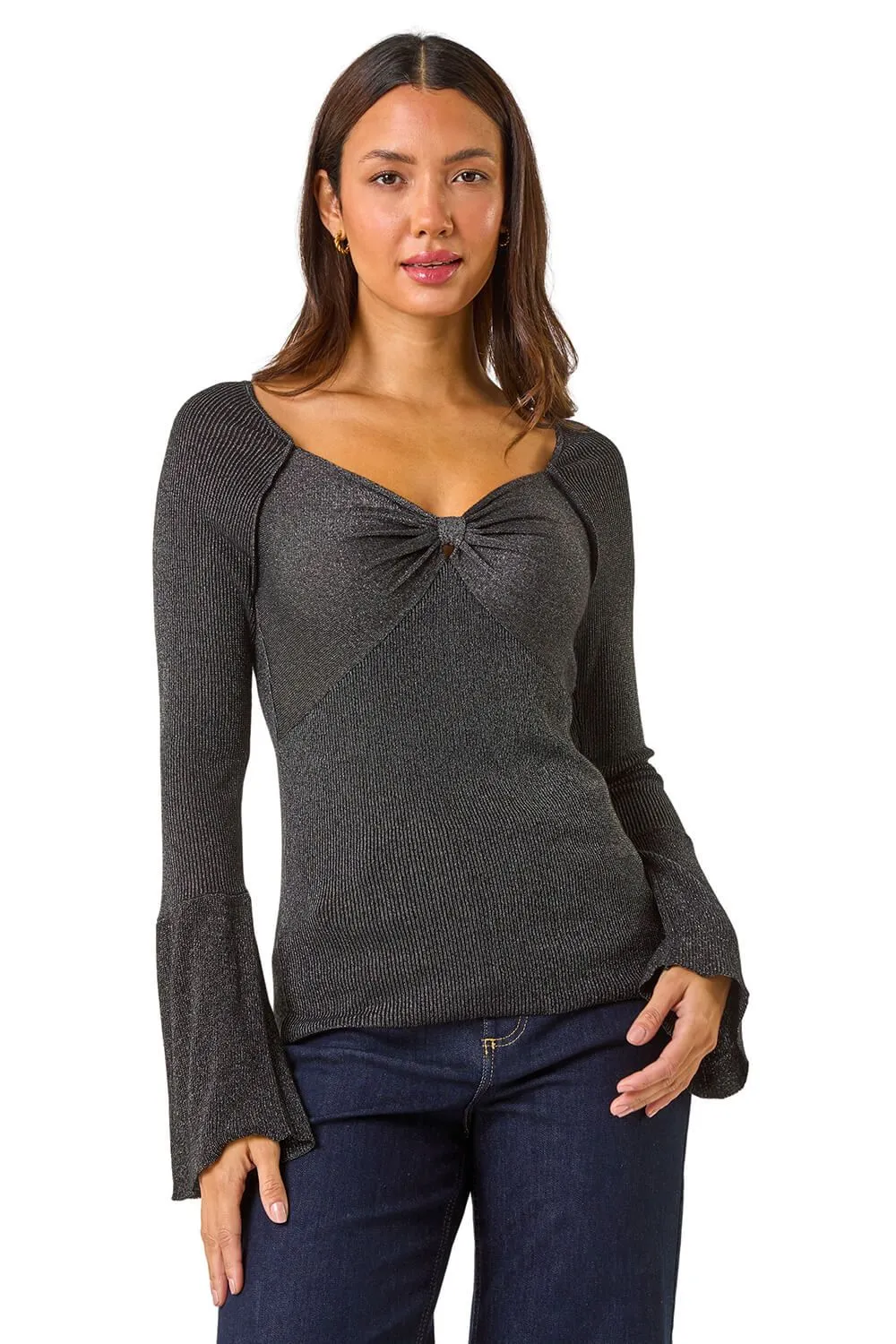 Sweetheart Neck Ruched Knit Jumper