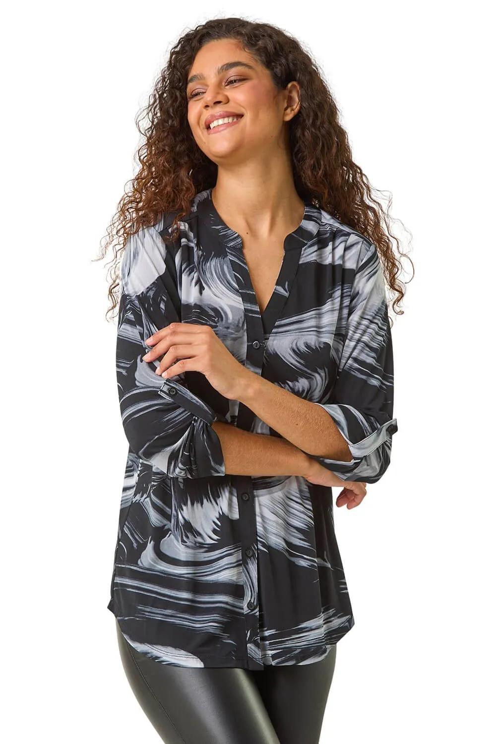 Stretch Brushed Print Blouse
