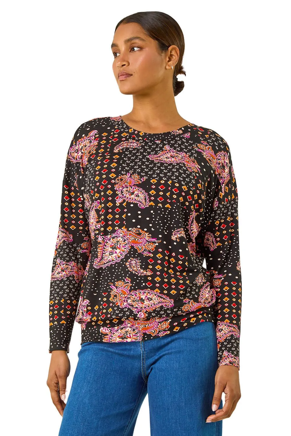 Banded Paisley Stretch Top