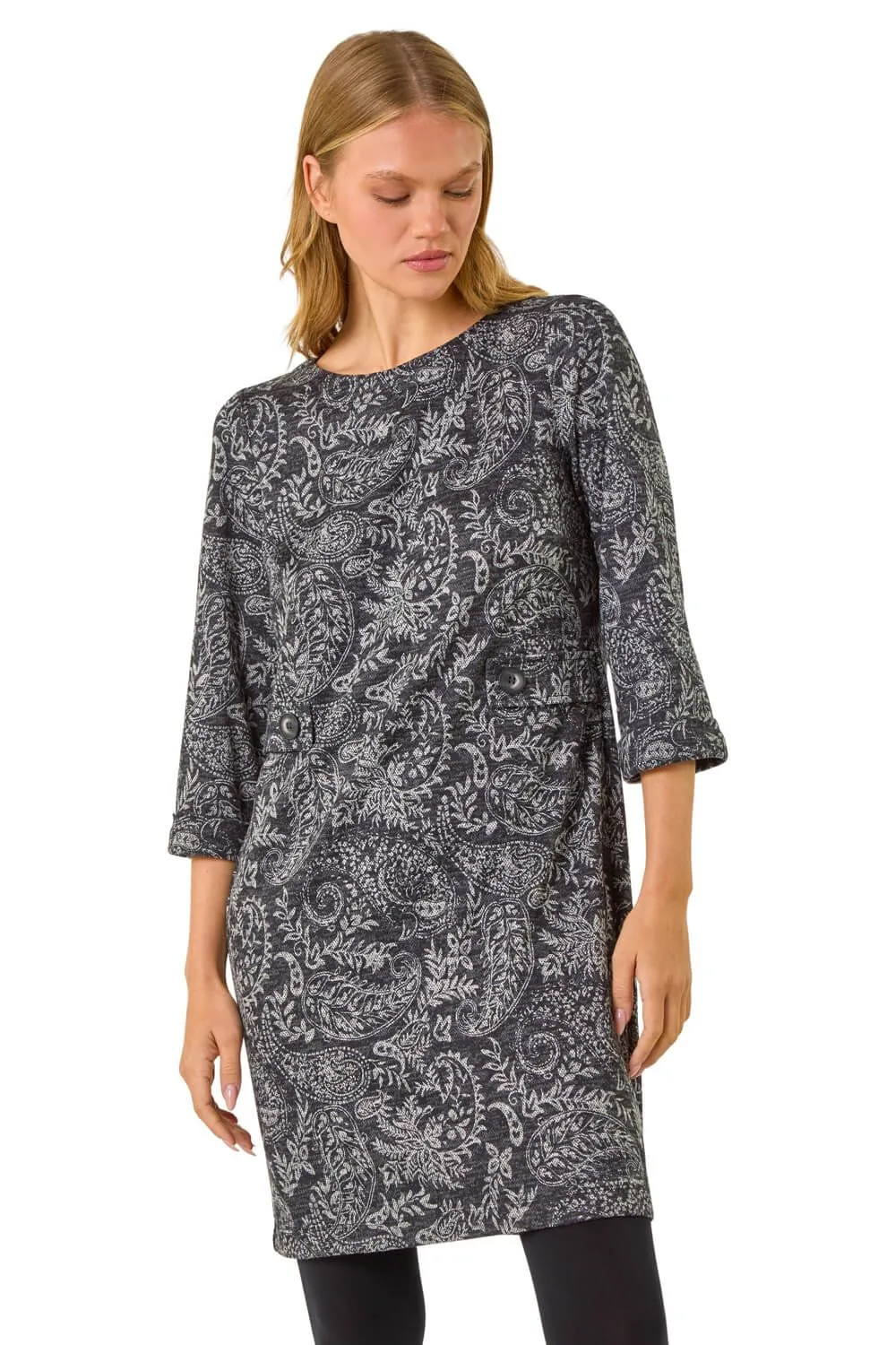 Paisley Button Detail Shift Dress