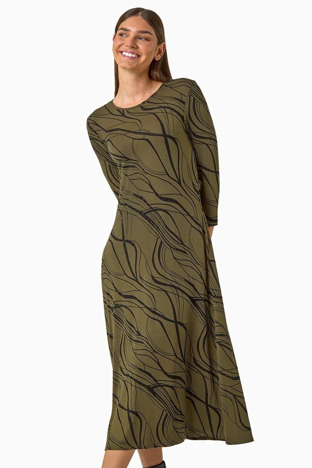 Wave Print A-Line Midi Dress