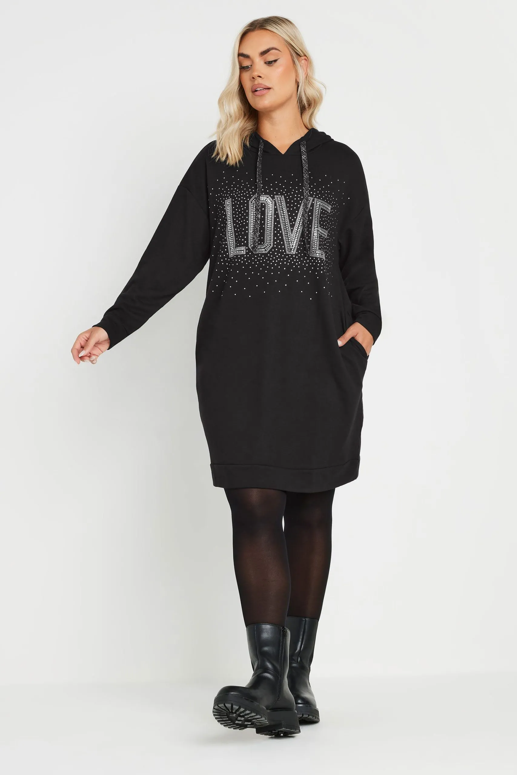 Diamante Embellished Hoodie Dress