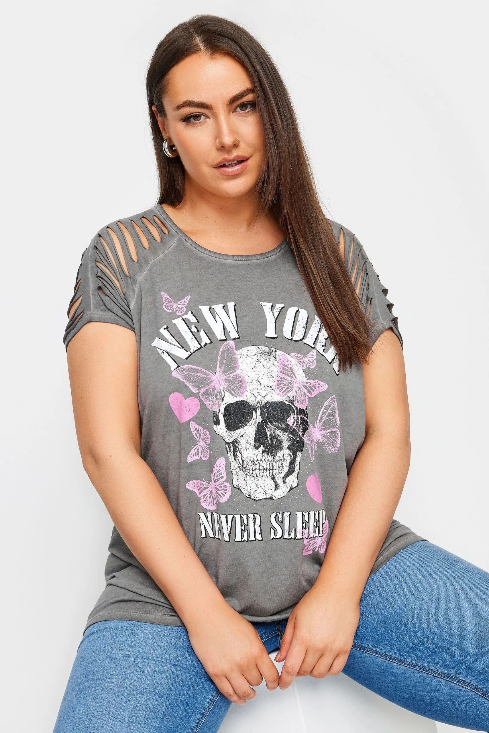 Cut Out 'New York' Slogan T-Shirt