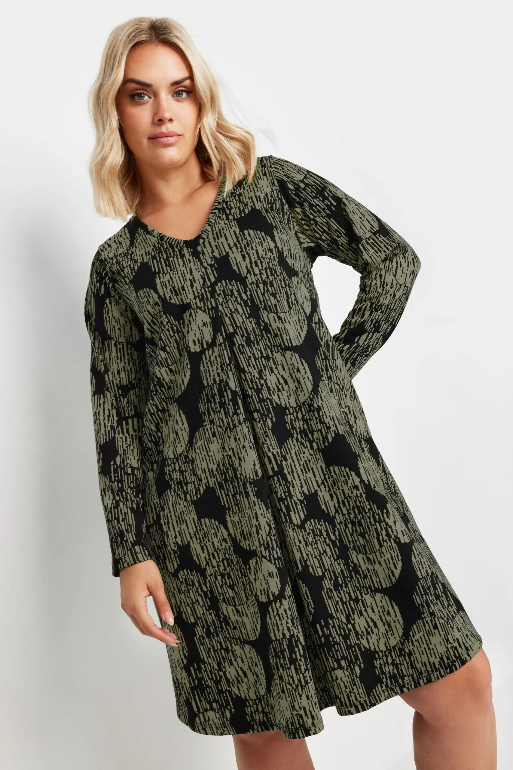 Abstract Print Pleat Front Dress