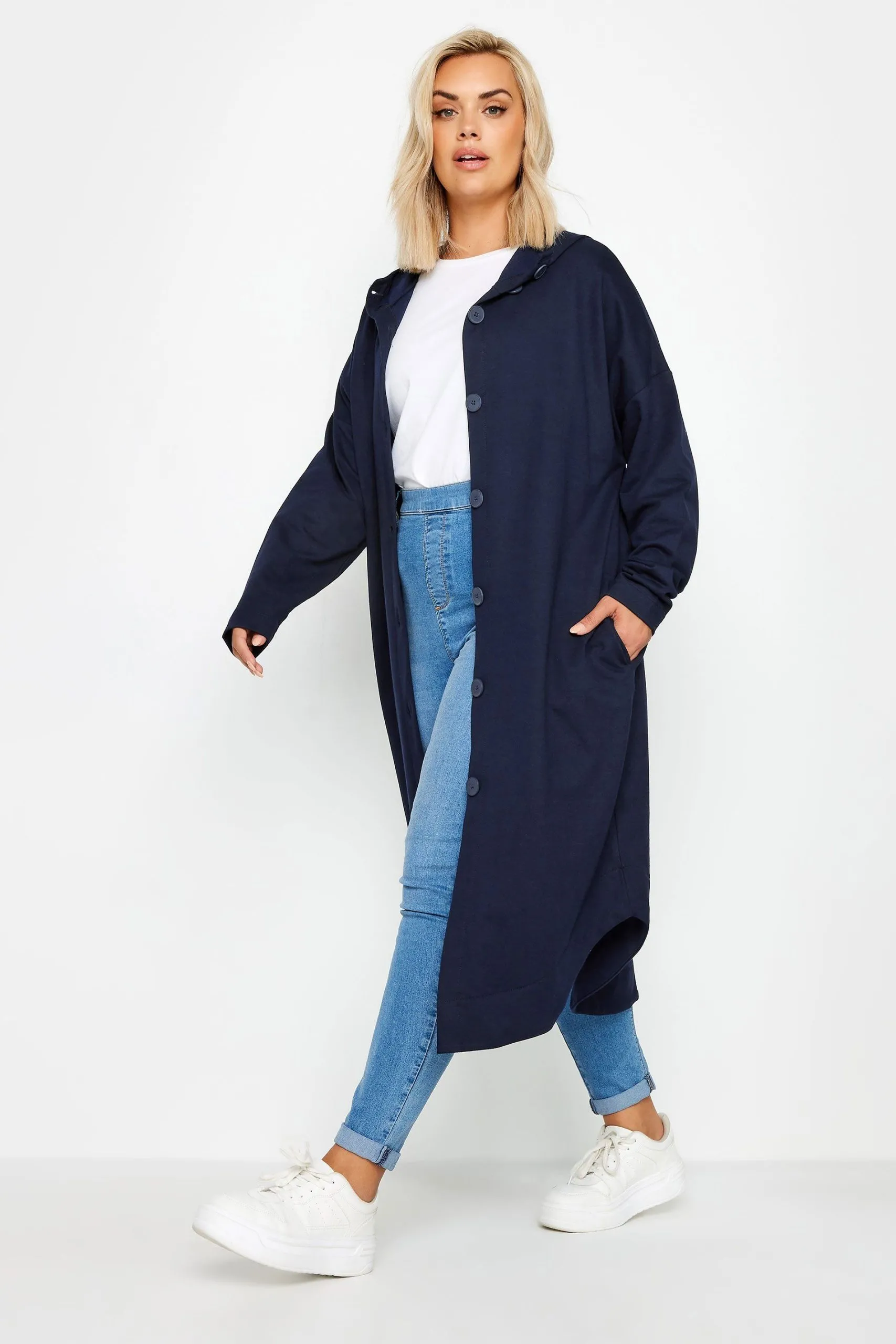 Buttoned Through Hooded Maxi Jacket