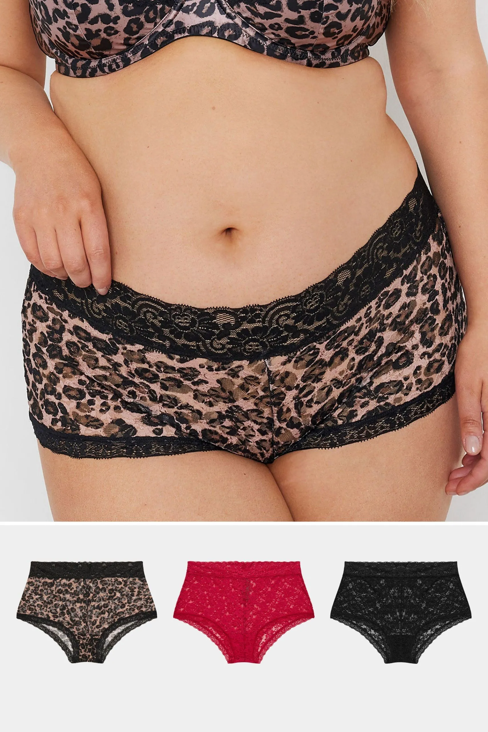 3 Pack Printed Lace Mid Rise Shorts