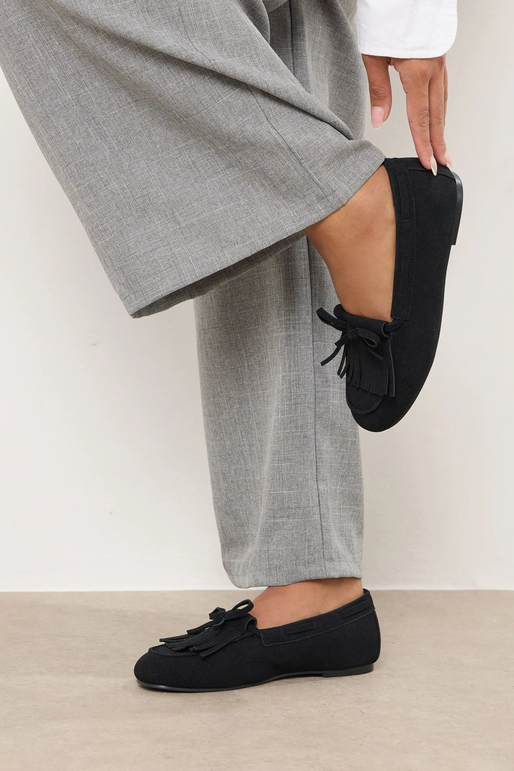 Faux Suede Tassel Fringe Loafers In Extra Wide Fit