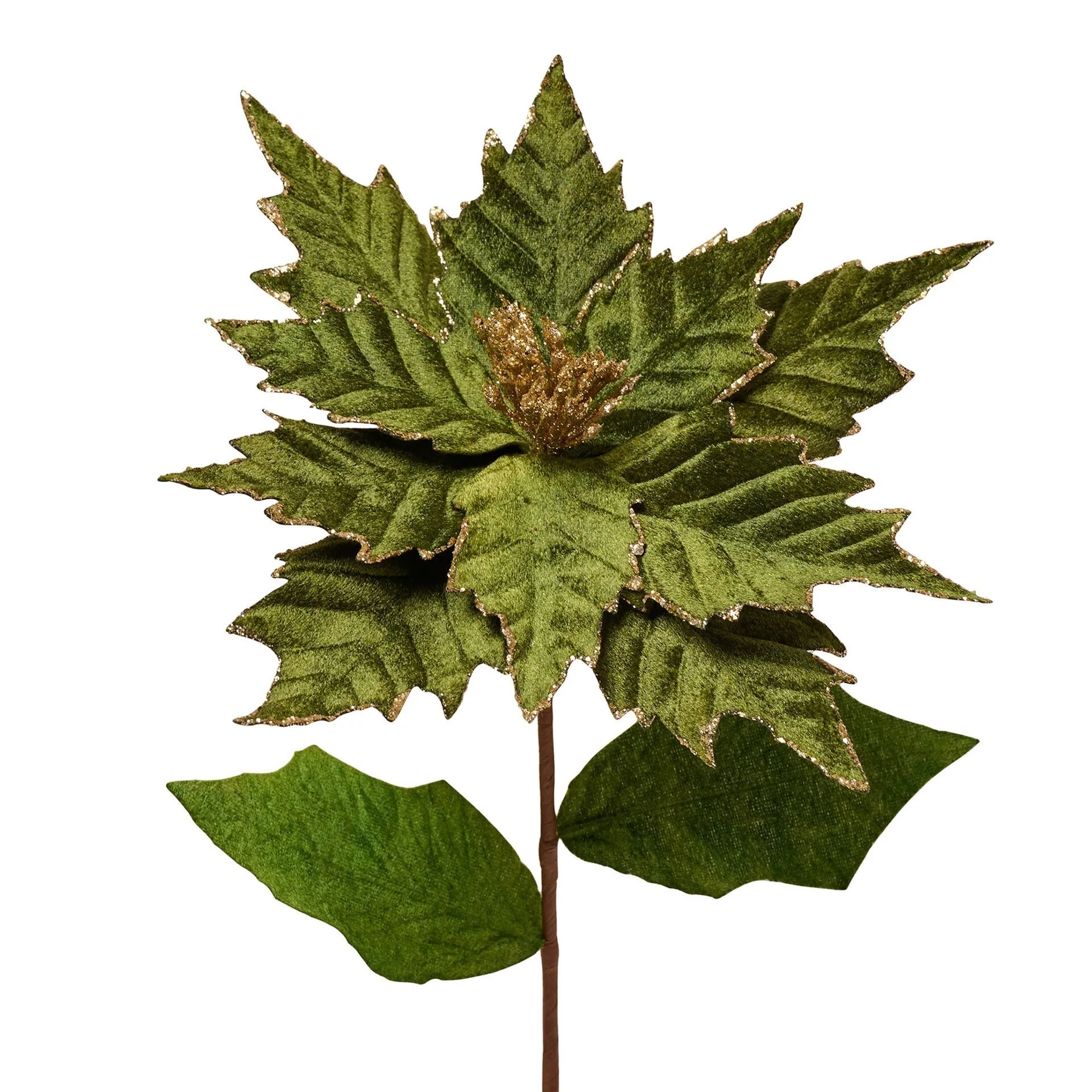 Green Velvet Poinsettia Stem