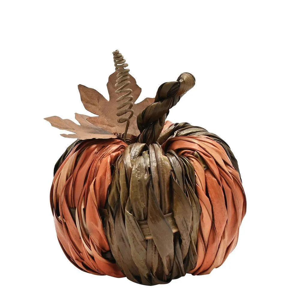 Autumn Harvest Woven Natural Leaves Pumpkin 14cm x 15cm