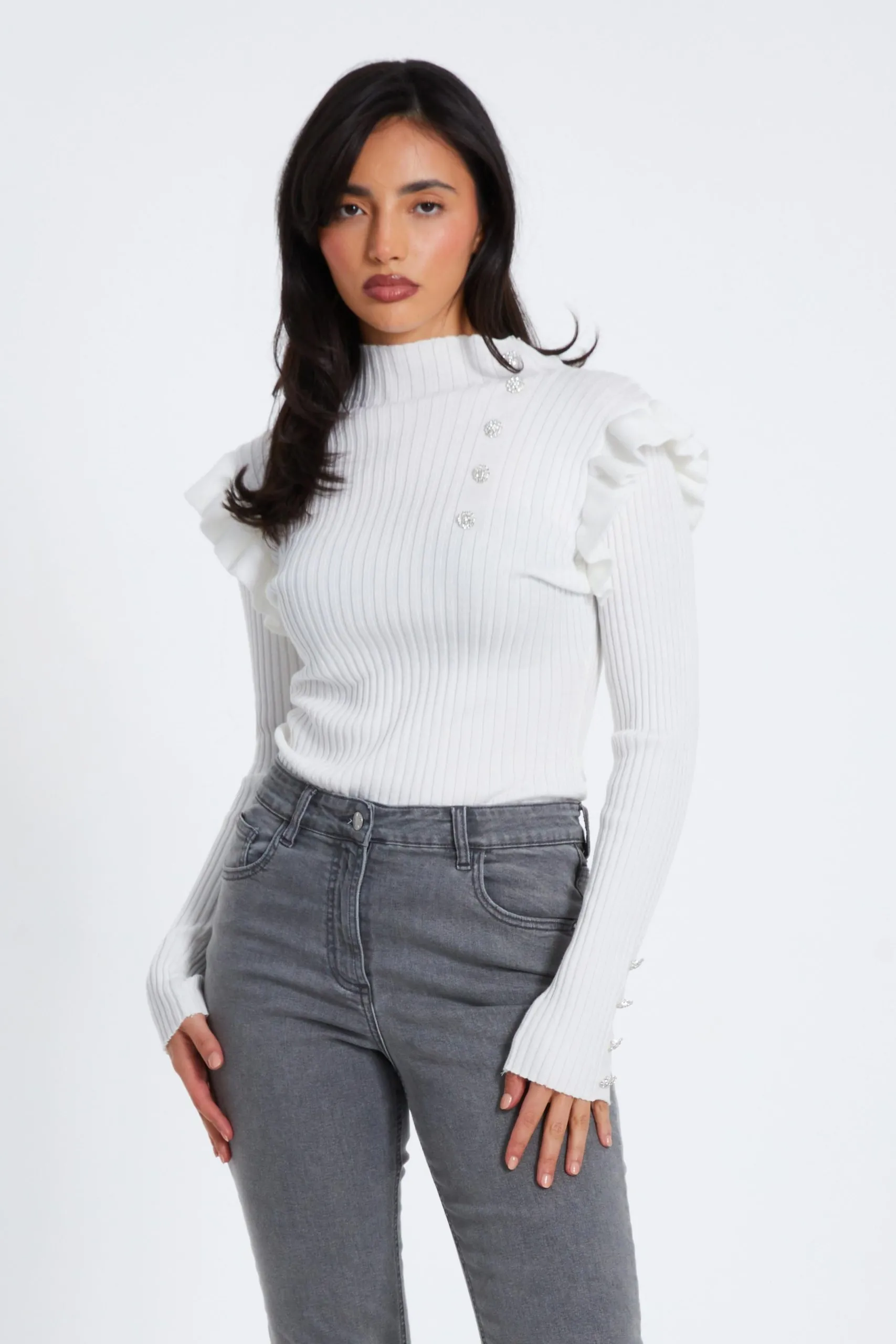 Off White Knit Frill Jumper