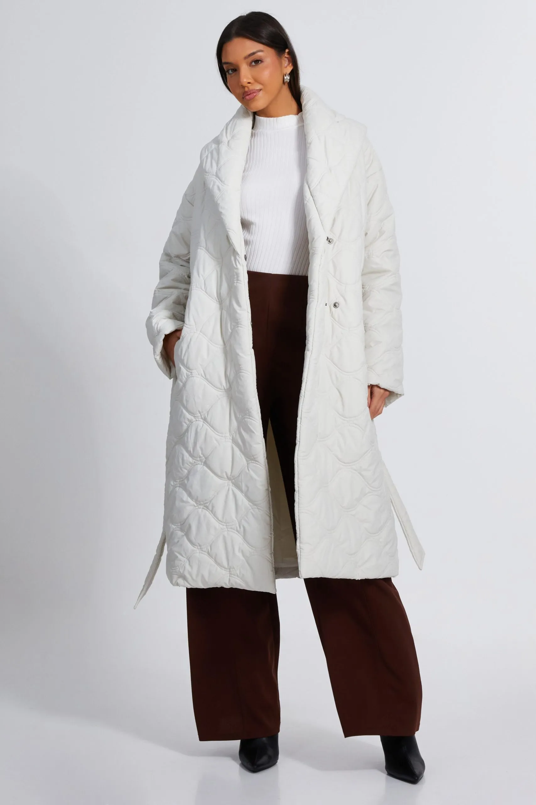 Off White Quilted Long Line Coat