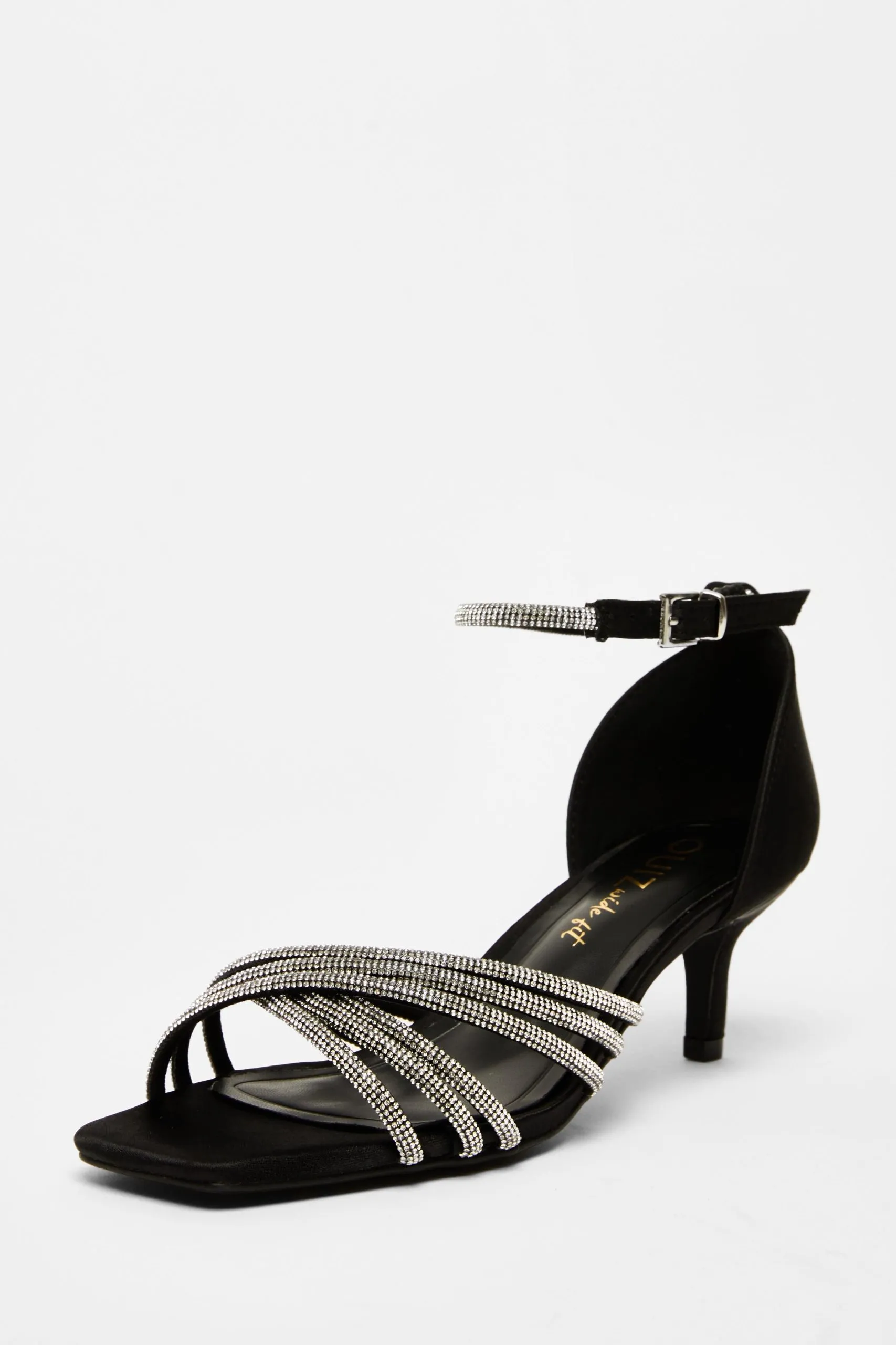 Black Wide Fit Diamante Short Heels