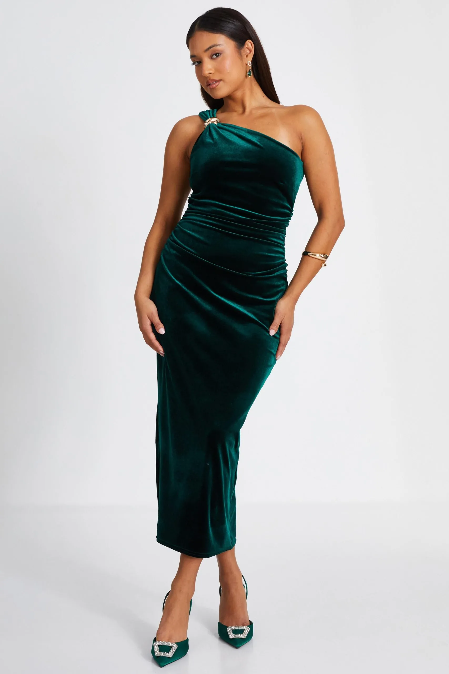 Green Petite Velvet Midaxi Dress