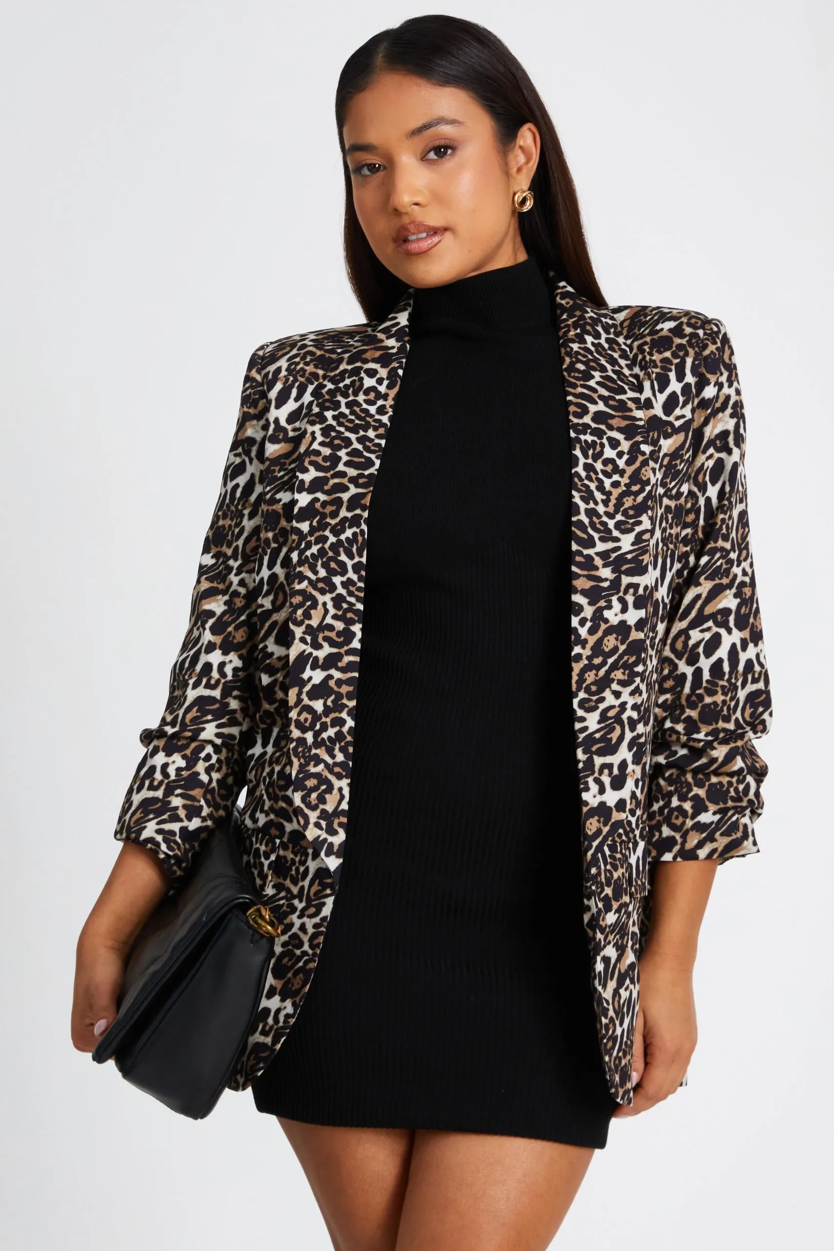 Brown Petite Leopard Print Blazer