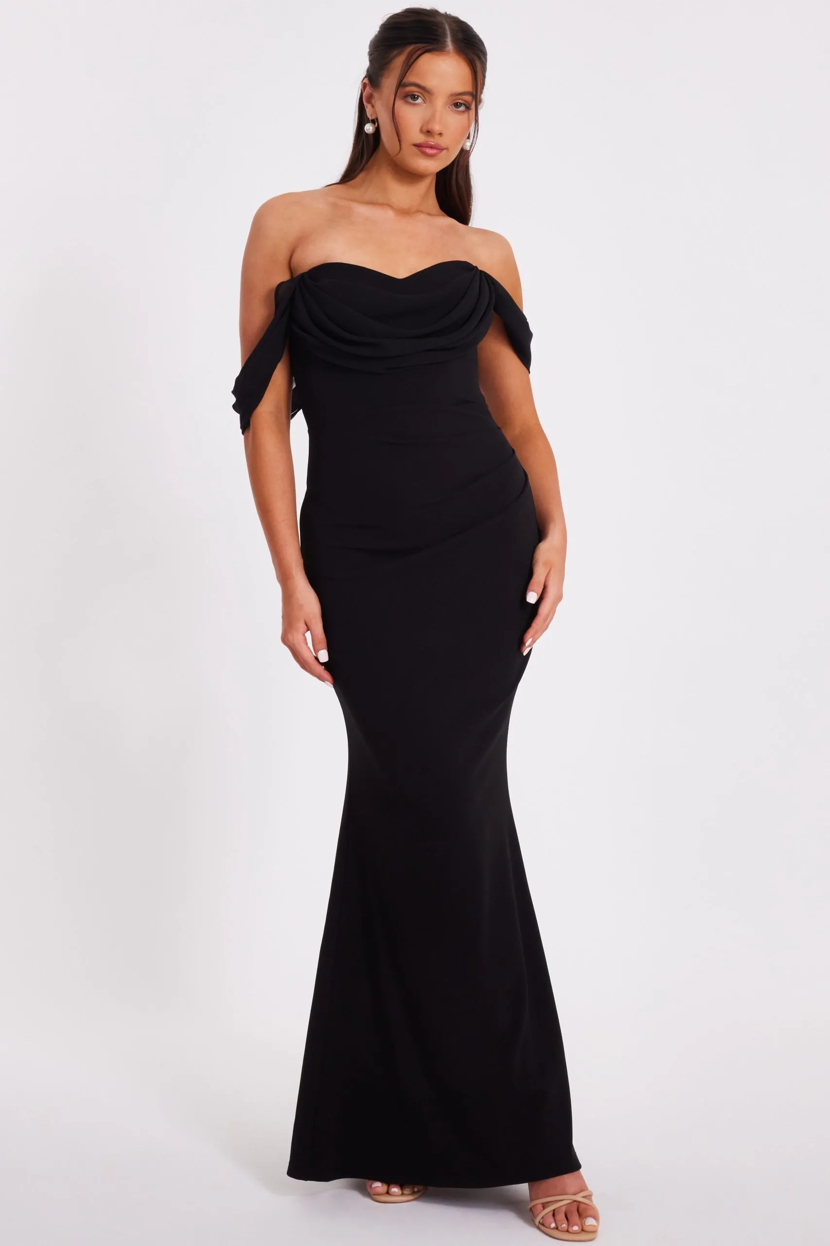 Black Petite Chiffon Bardot Maxi Dress
