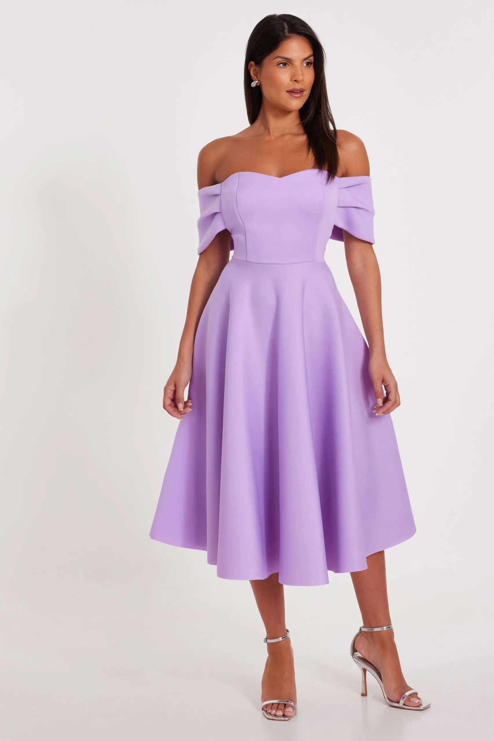Lilac Bardot Midi Skater Dress