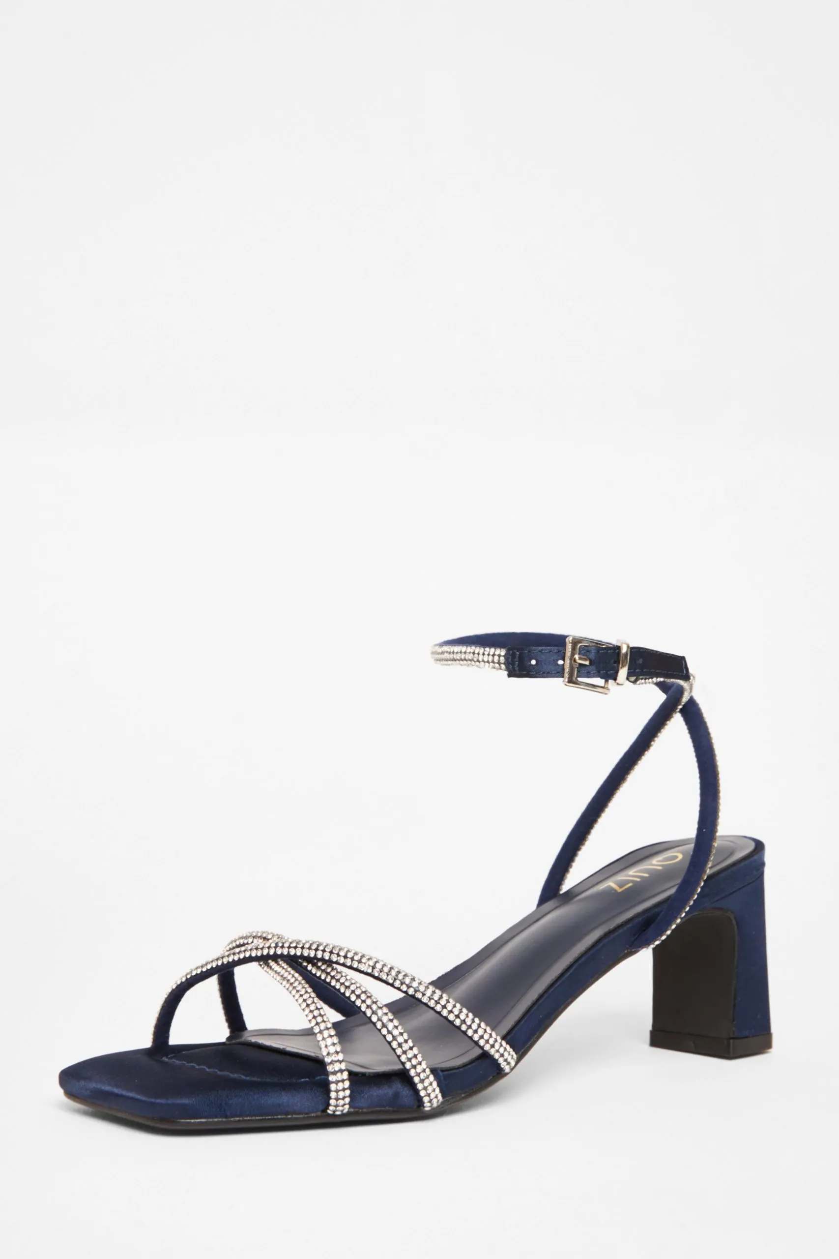 Navy Diamante Strappy Heeled Sandals