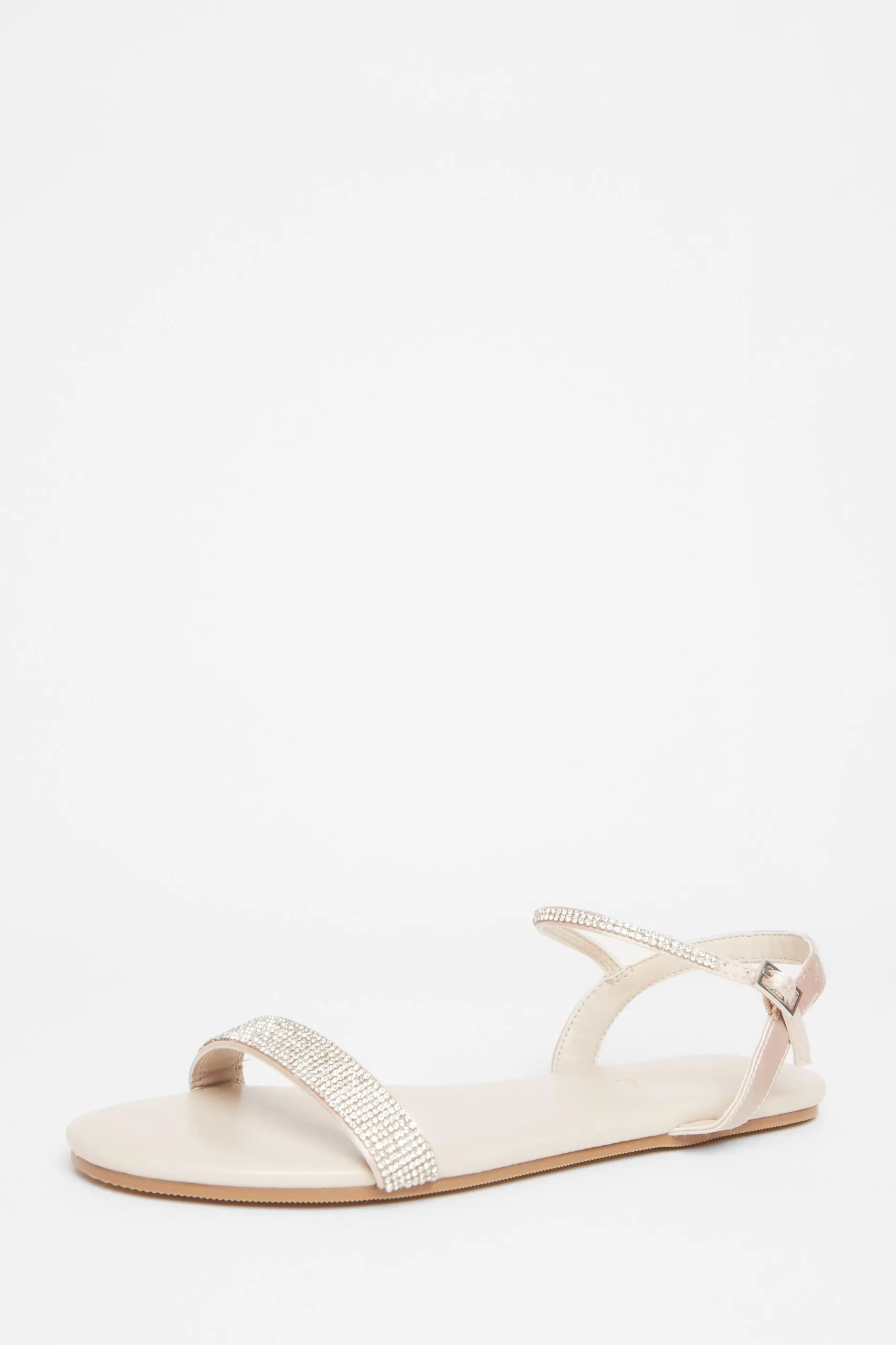 Nude Diamante Flat Sandals