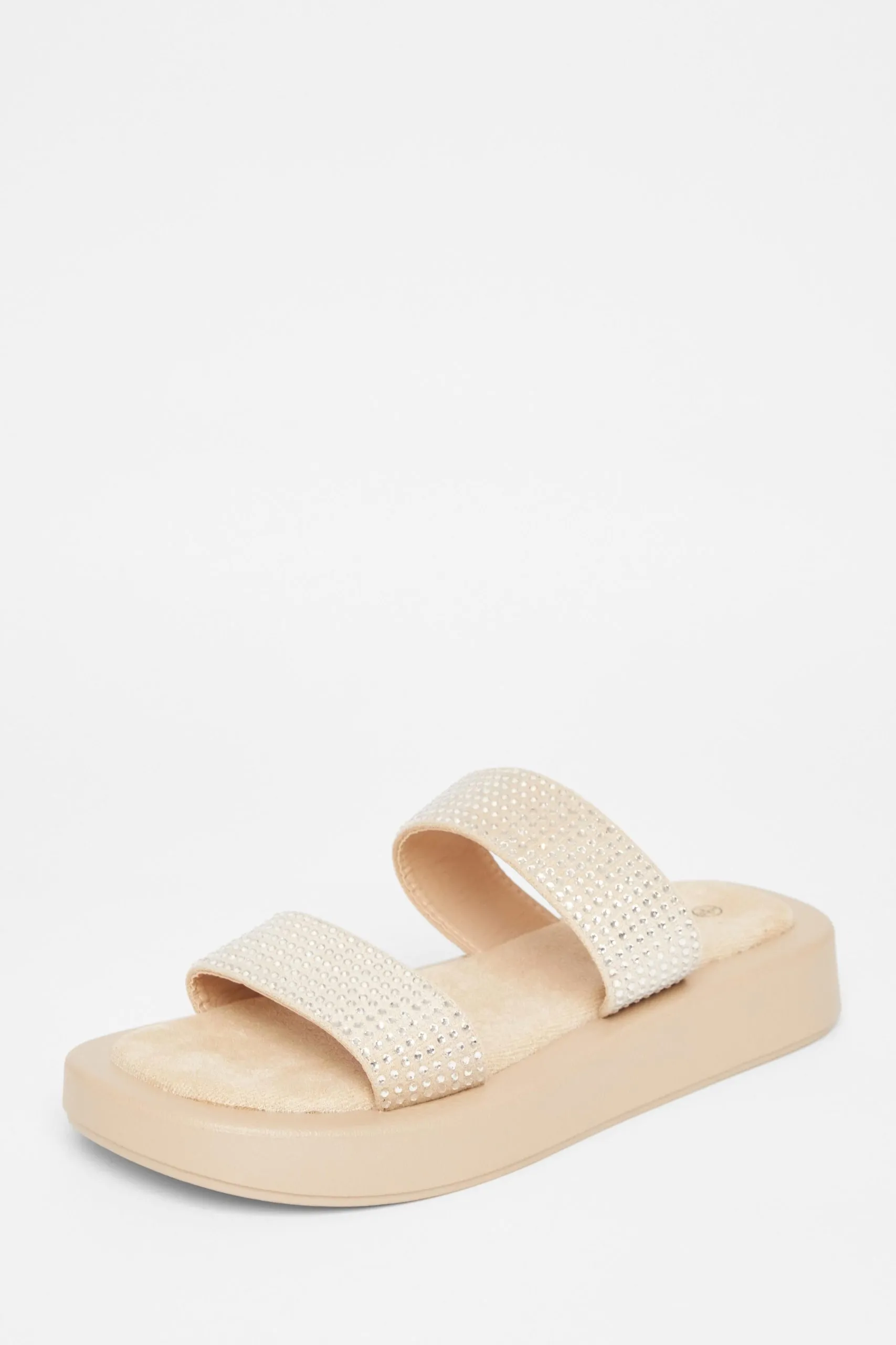 Nude Diamante Flatform Sandals