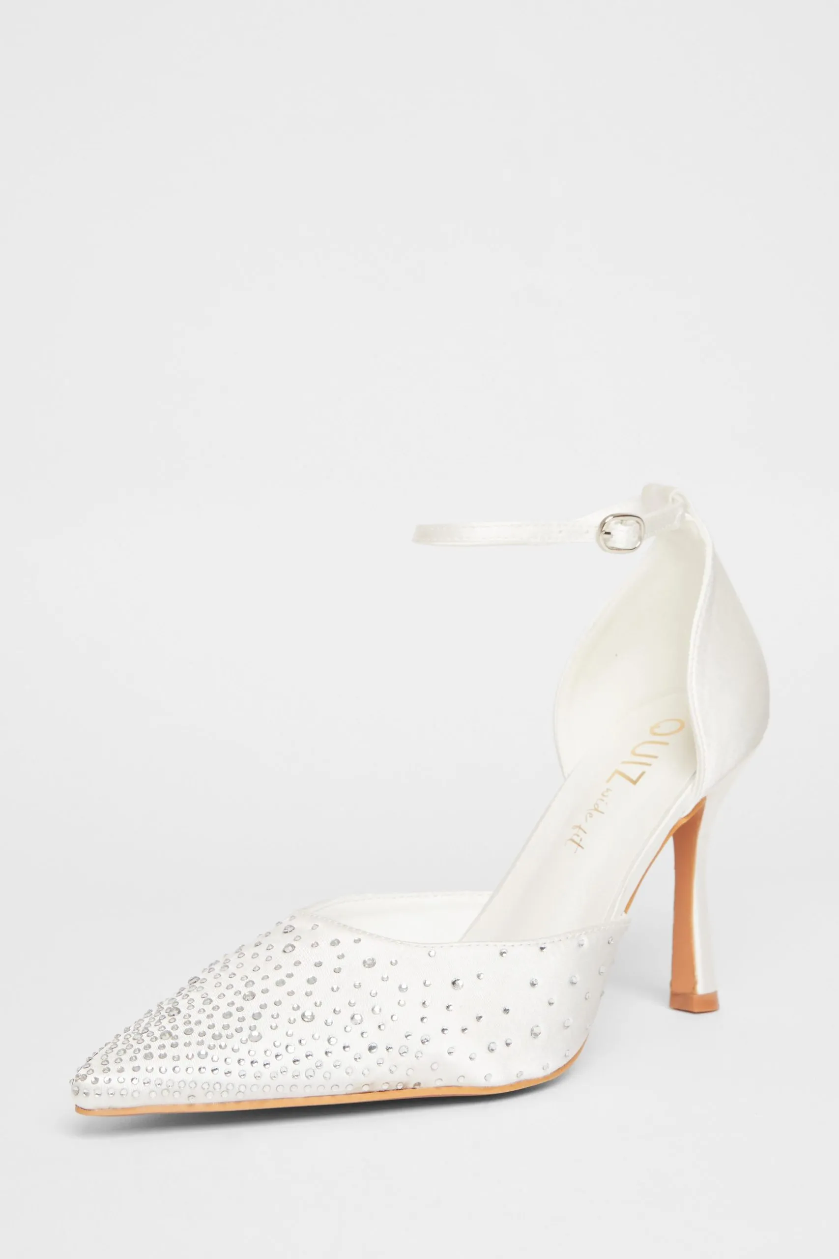 White Wide Fit Diamante Court Heels