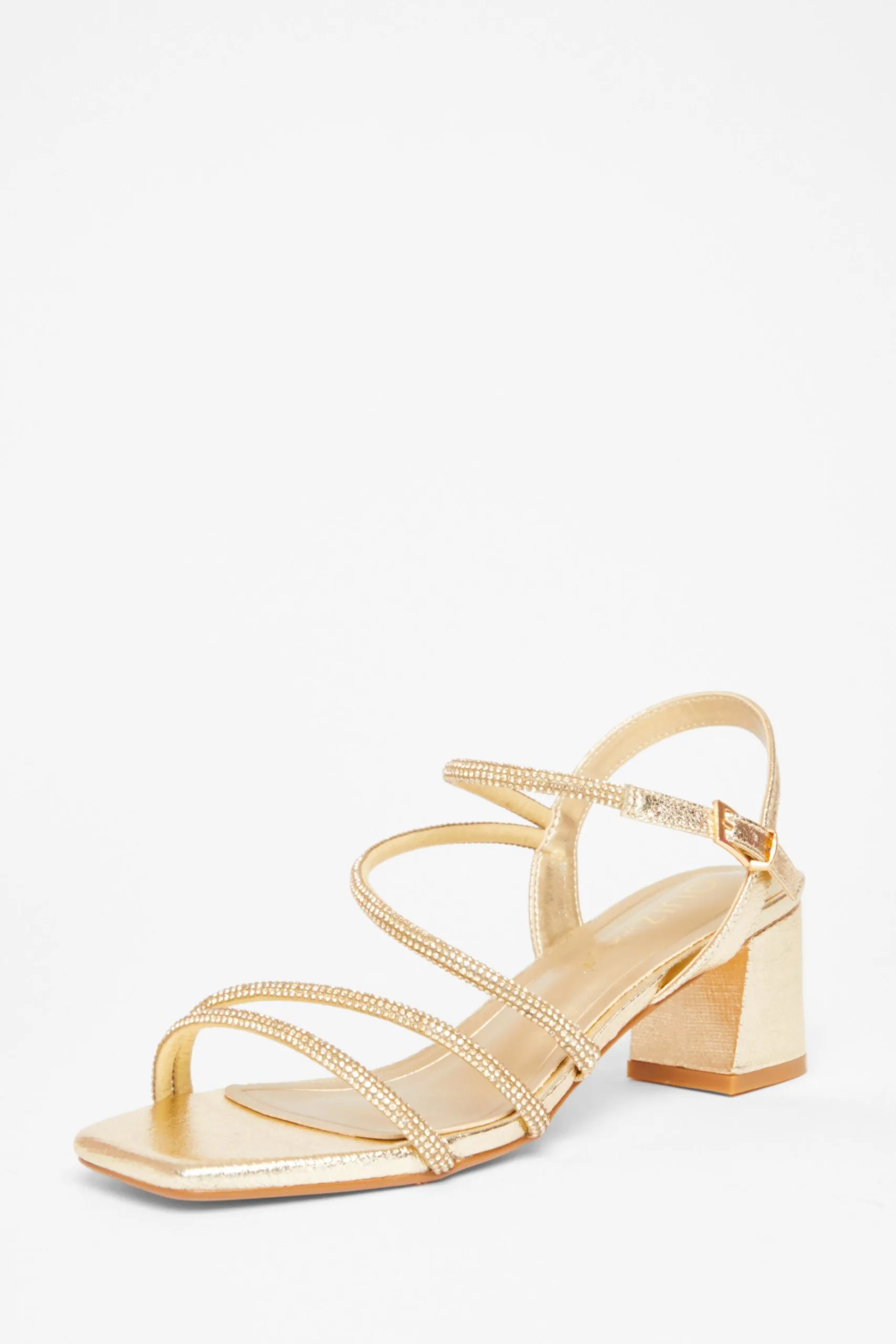 Gold Wide Fit Diamante Block Heels