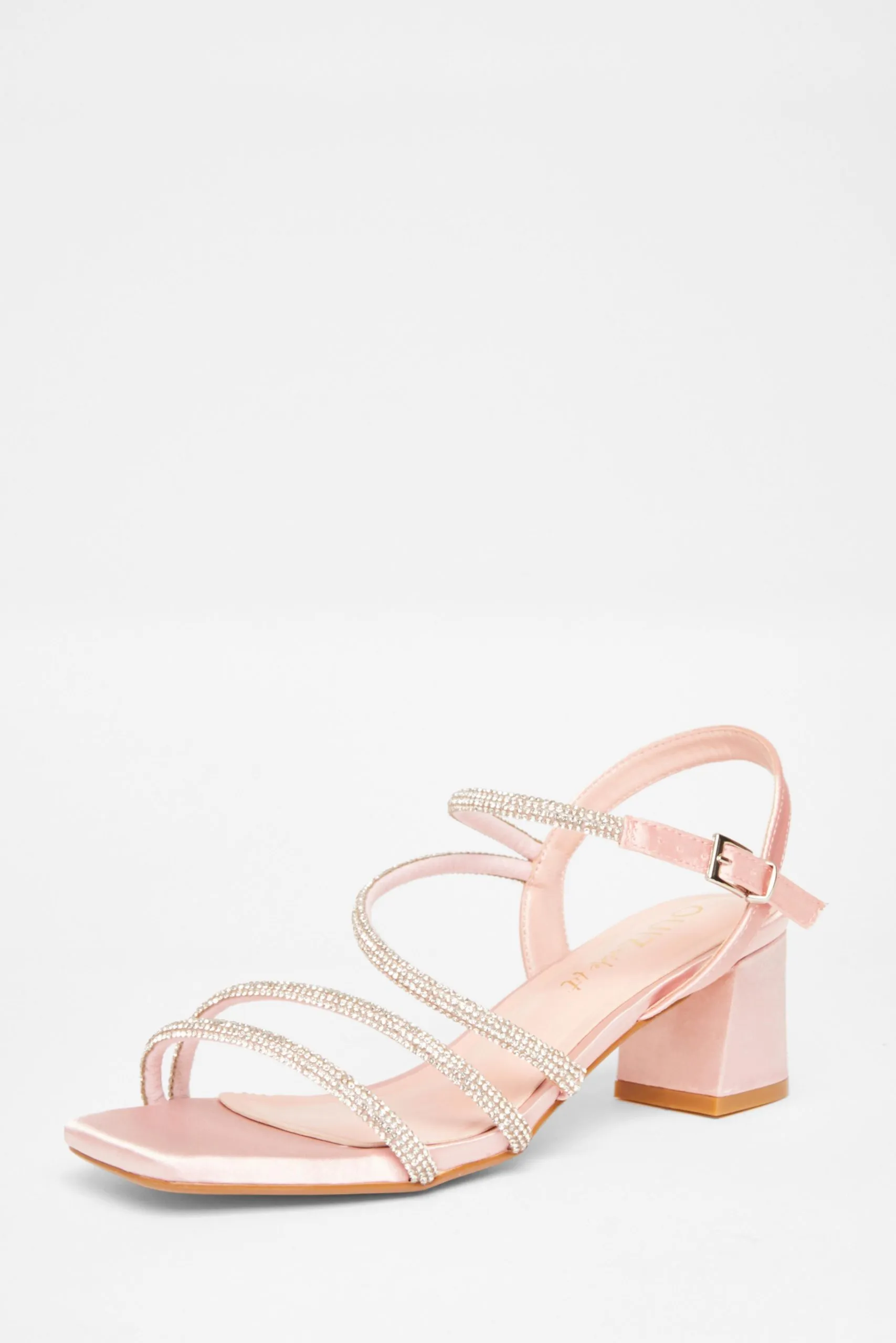 Pink Wide Fit Diamante Block Heels