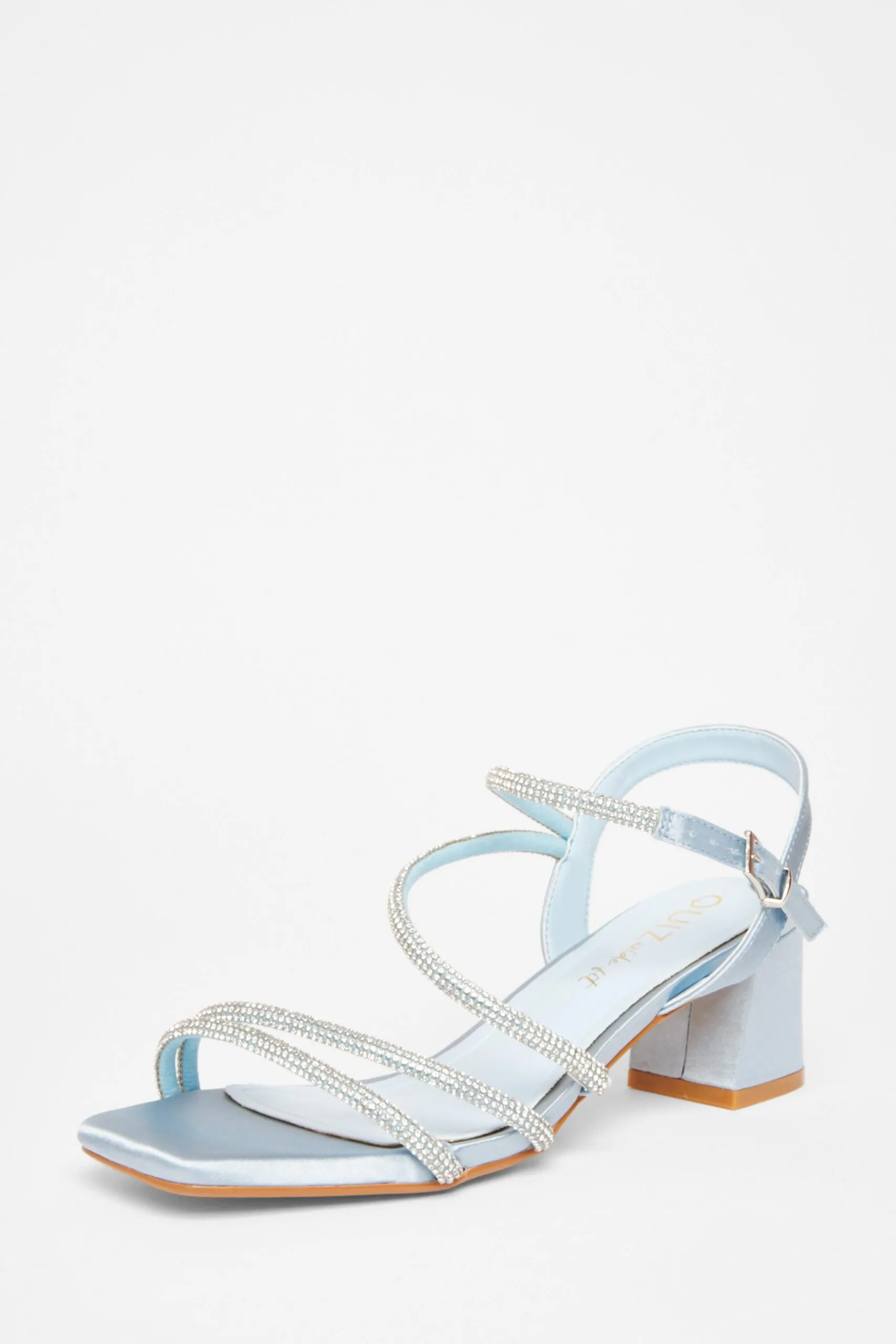 Light Blue Wide Fit Diamante Block Heels