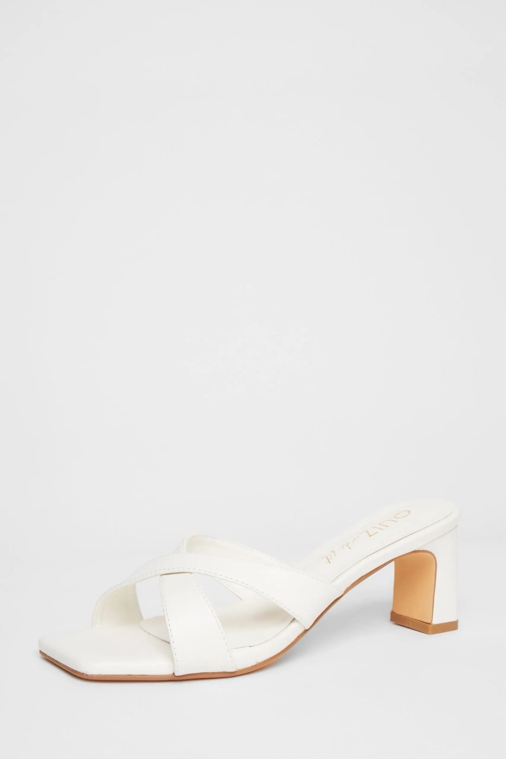 White Wide Fit Cross Strap Mule Heels