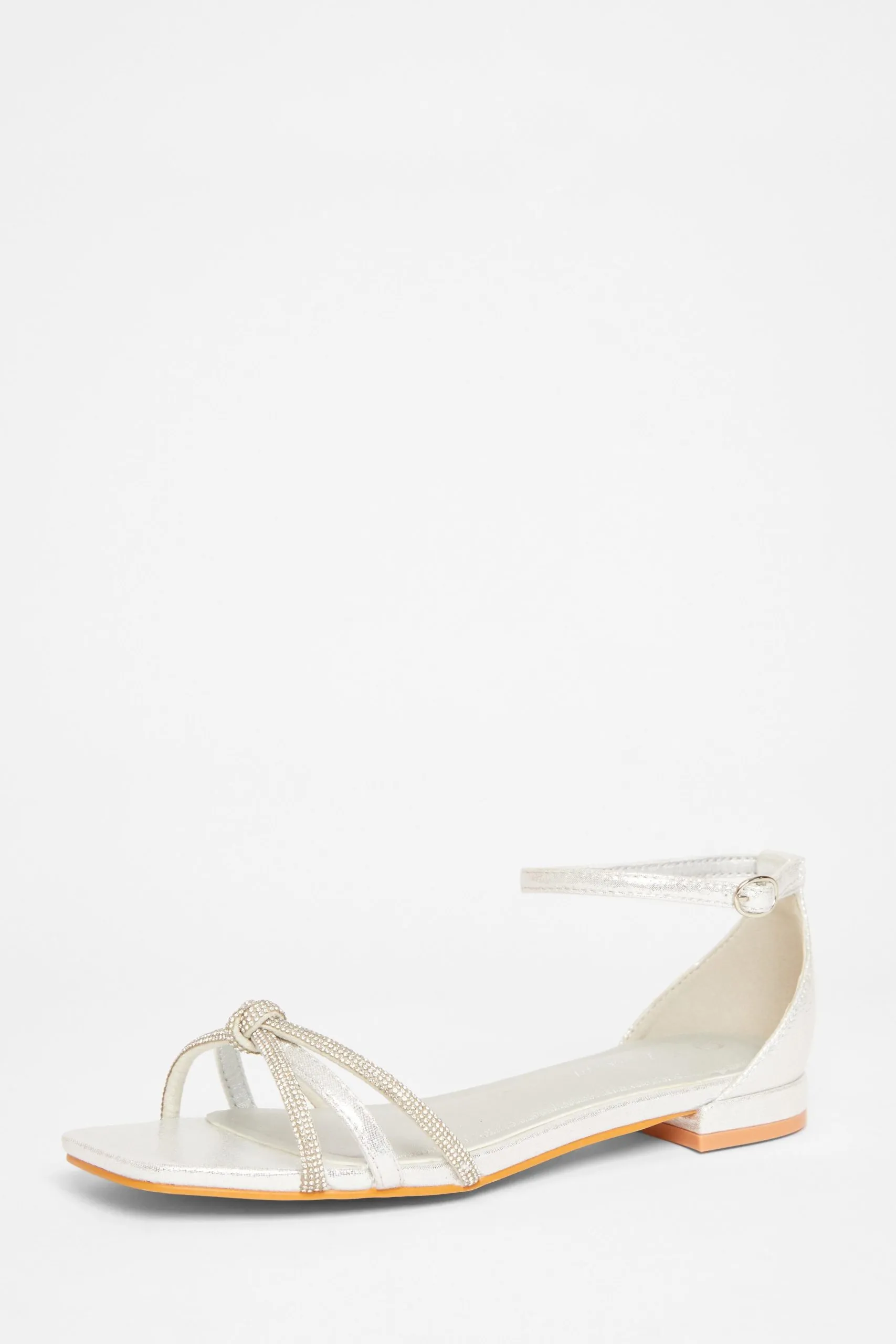 Silver Wide Fit Knot Front Sandals