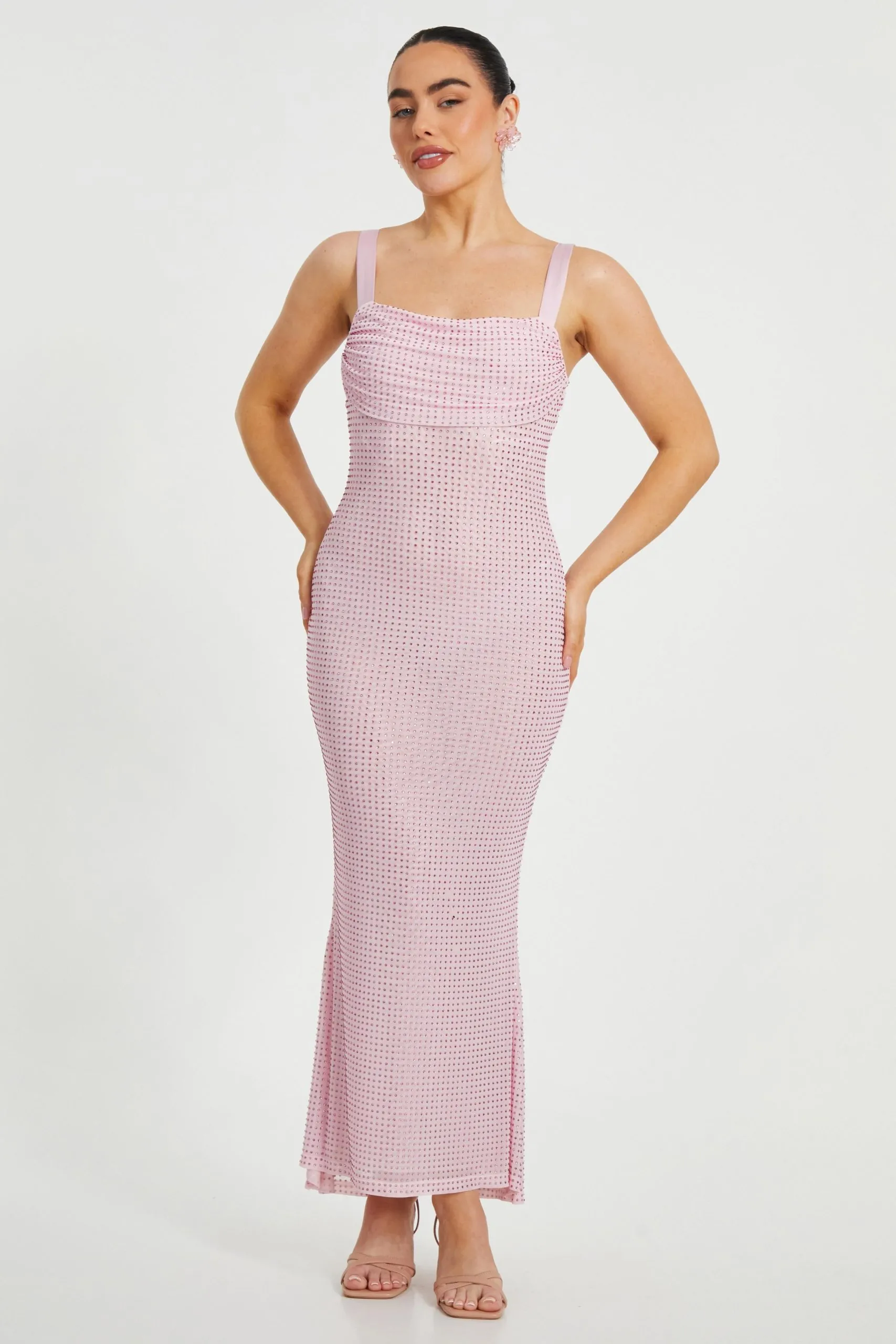 Pink Petite Diamante Maxi Dress