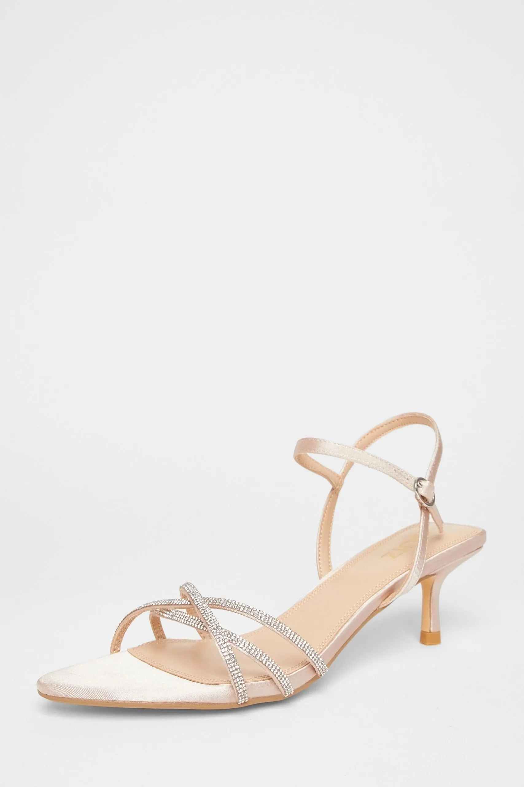 Off White Diamante Cross Strap Heels