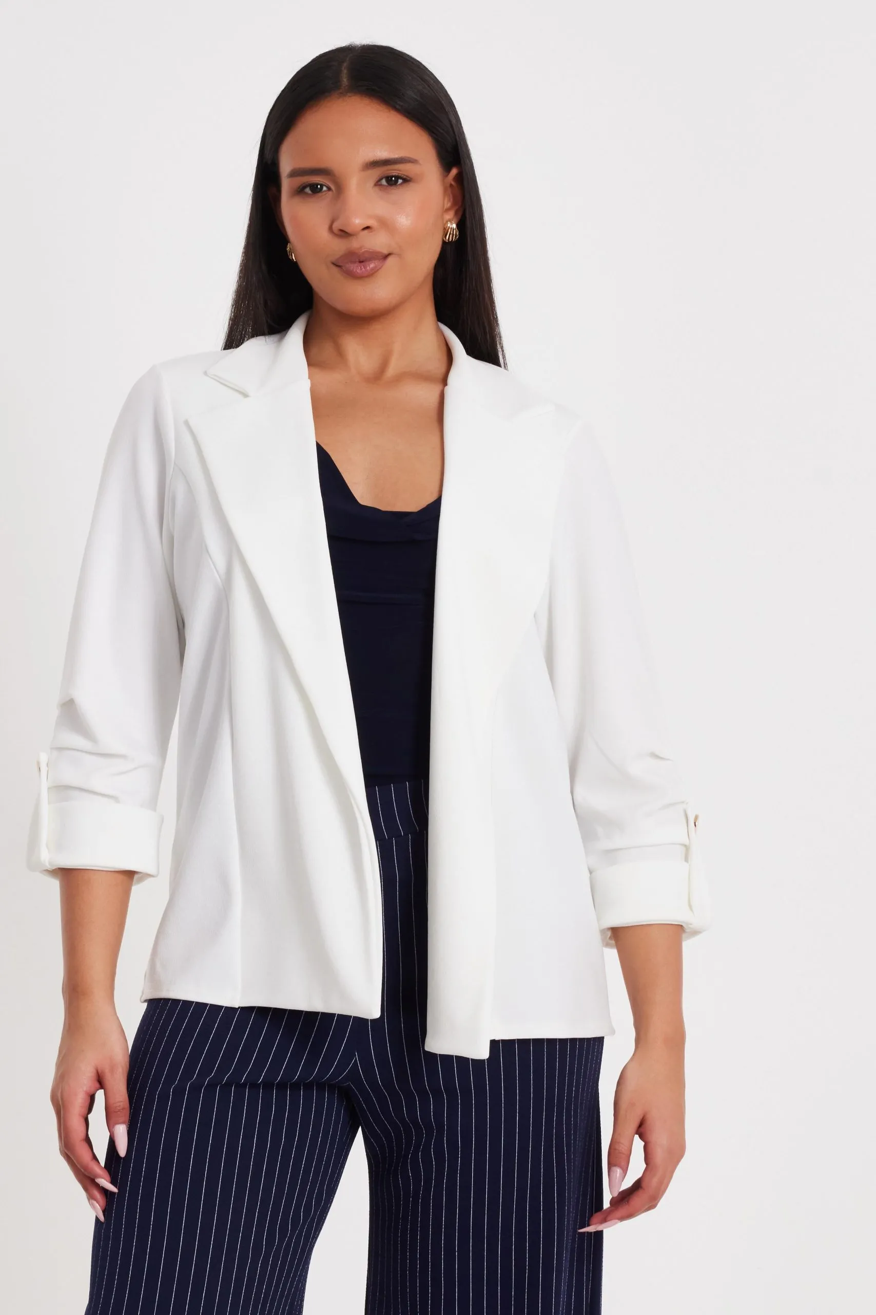 Off White Ruched Sleeve Blazer