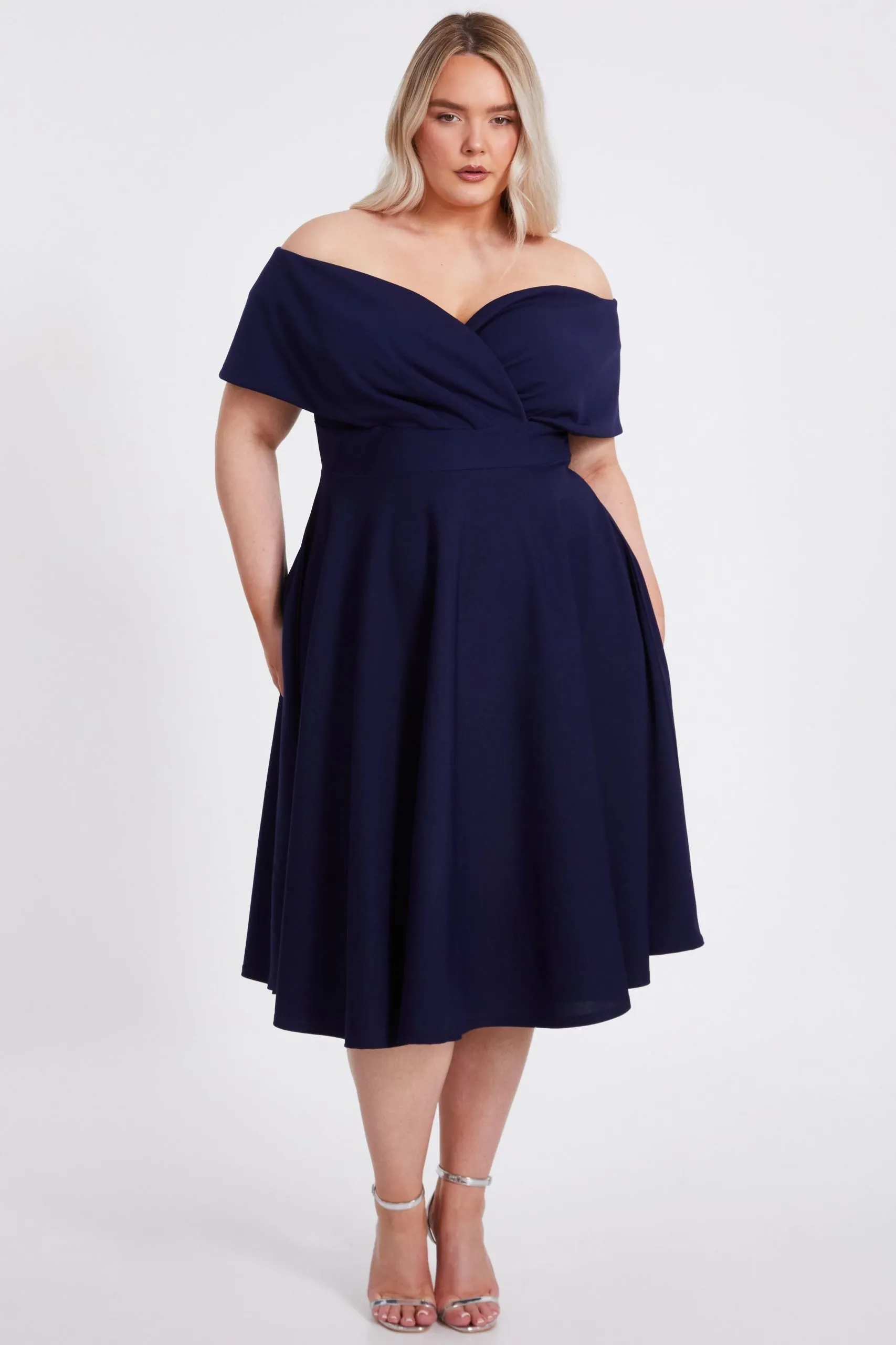 Navy Curve Bardot Midi Dress