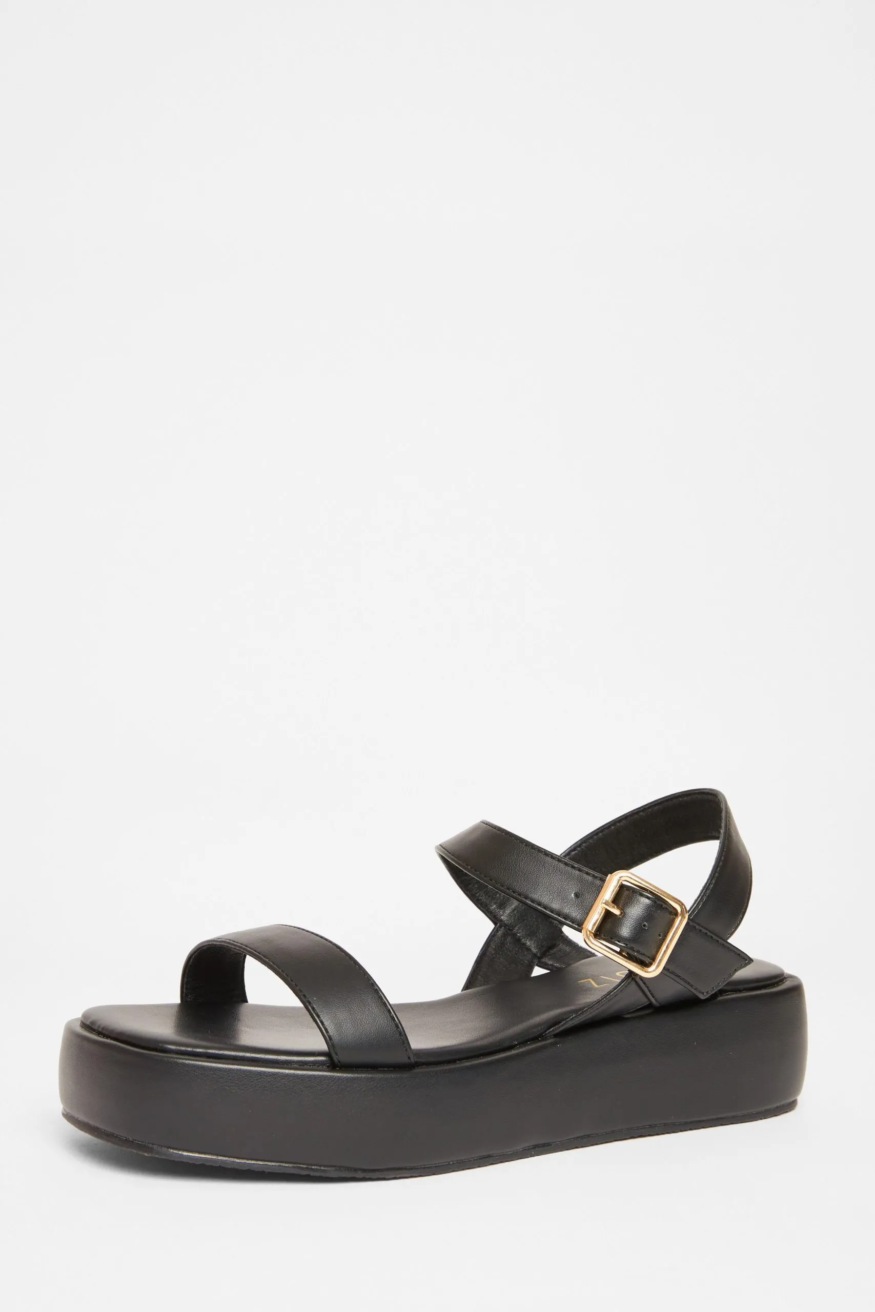 Black Faux Leather Flatform Sandals