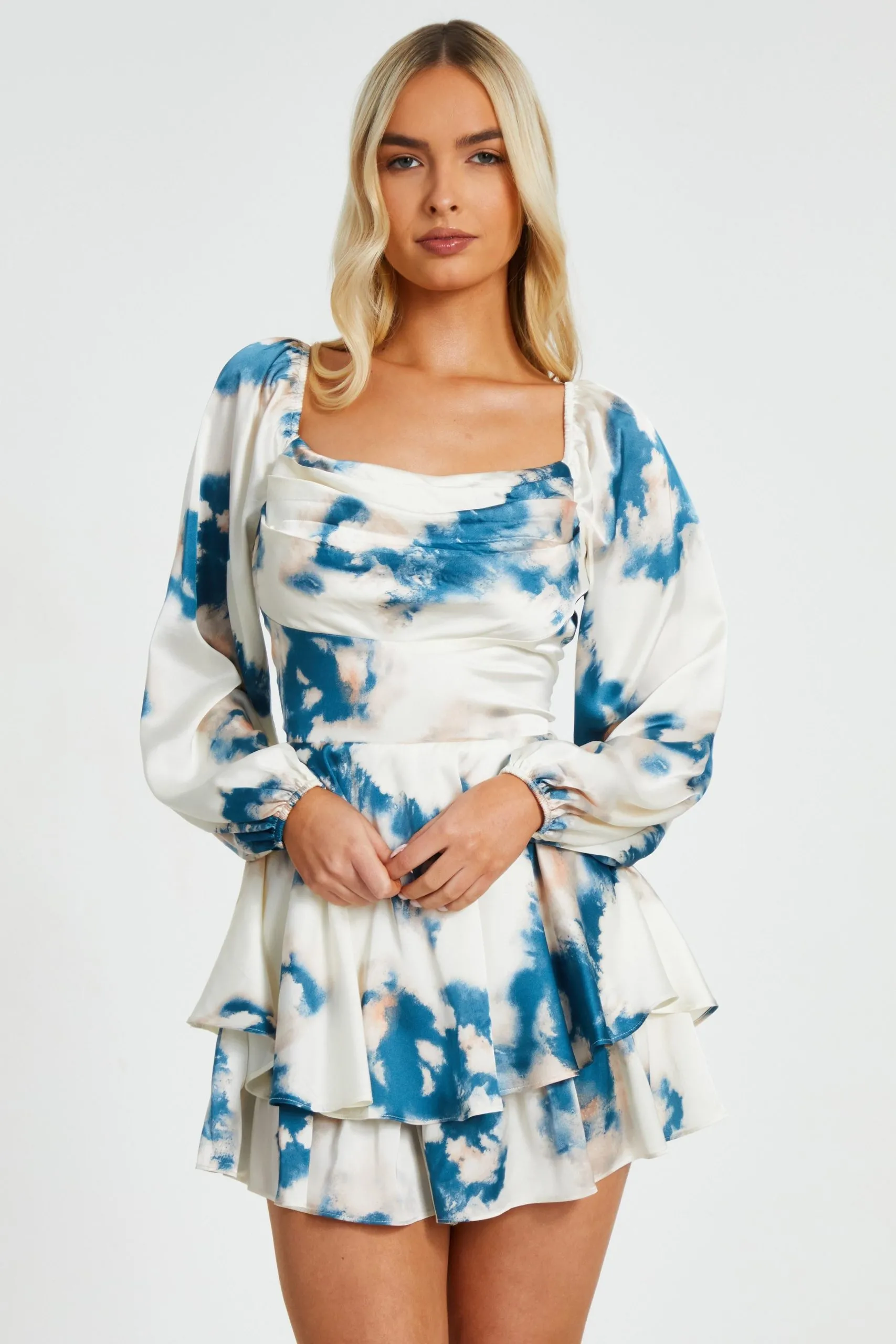 Teal Smudge Satin Playsuit