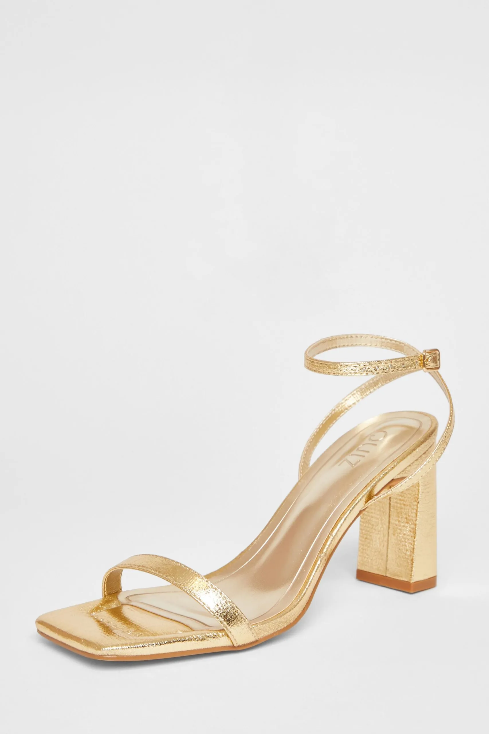 Gold Barely There Block Heels