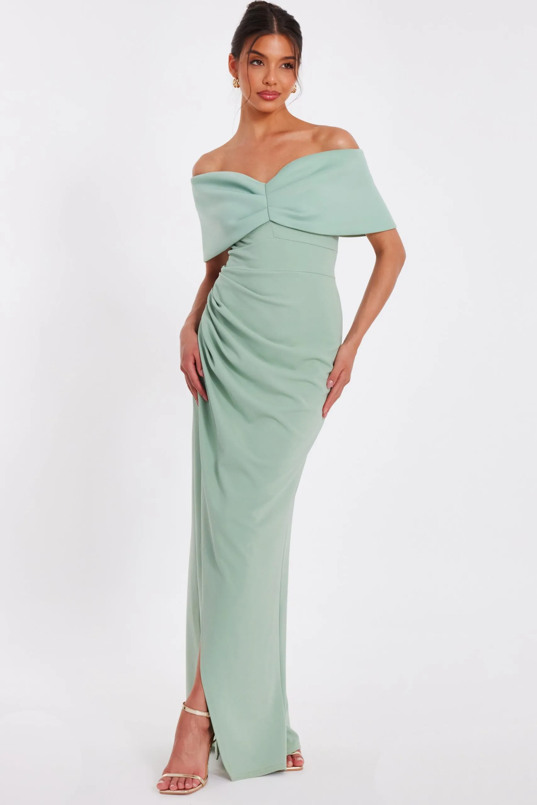 Light Green Bardot Wrap Maxi Dress