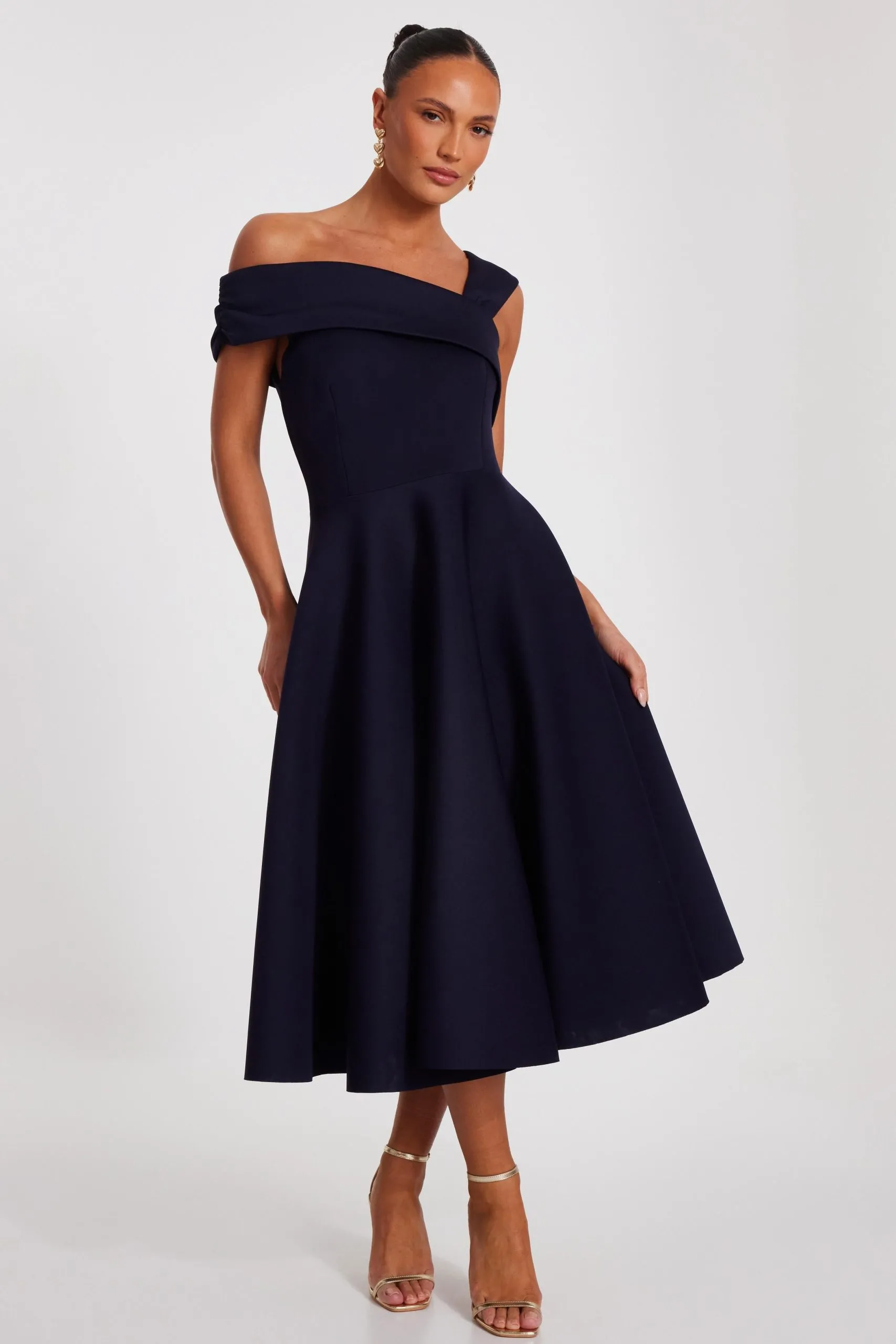 Navy Asymmetric Skater Dress