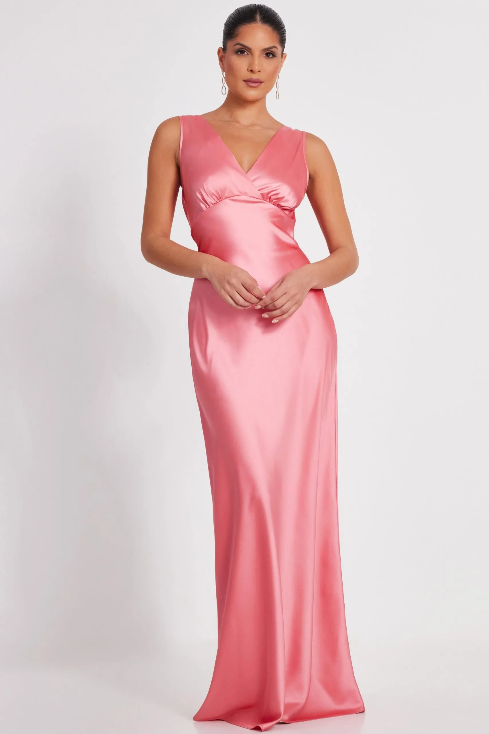 Coral Satin Cowl Back Maxi Dress