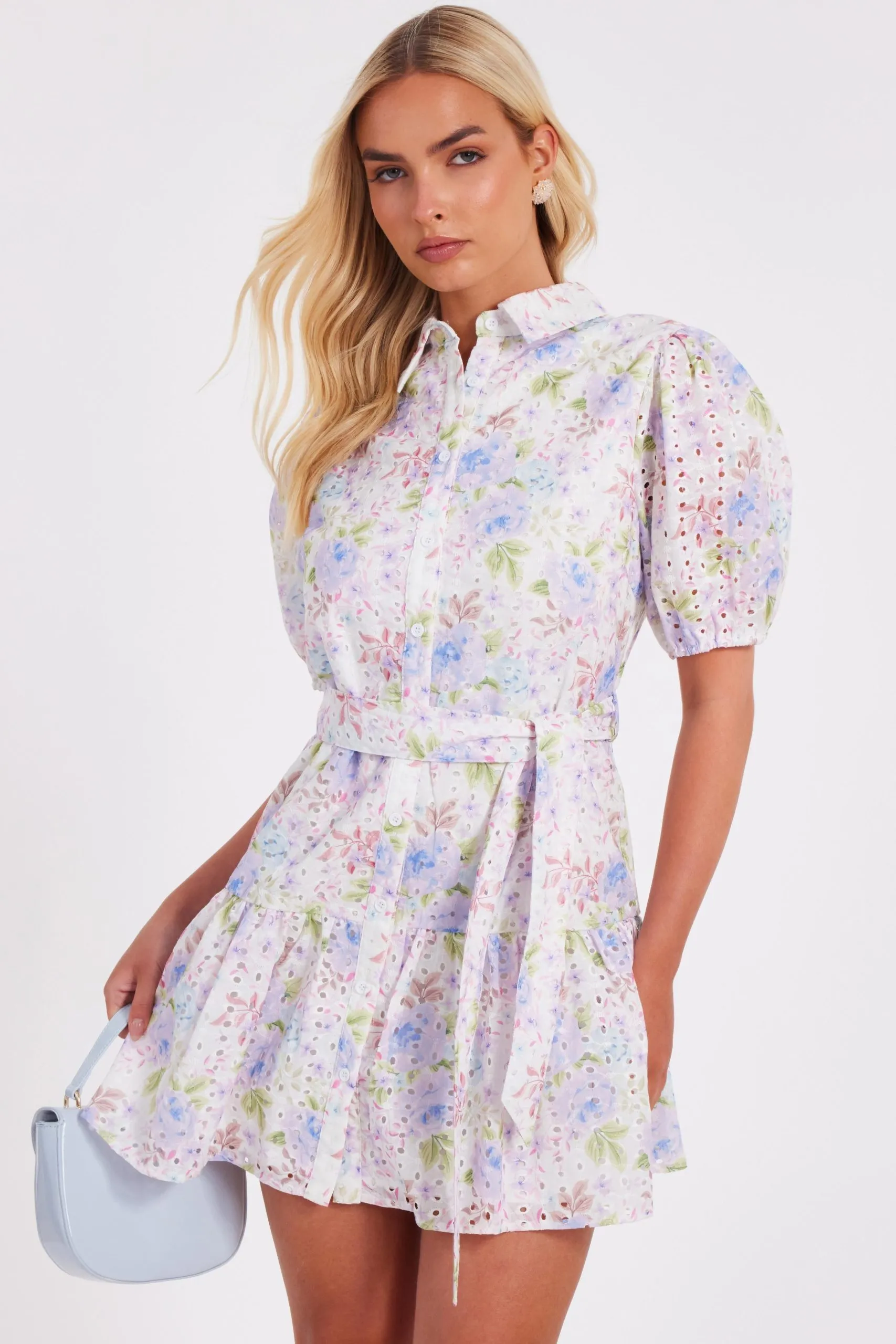 Multi Embroidered Floral Shirt Dress