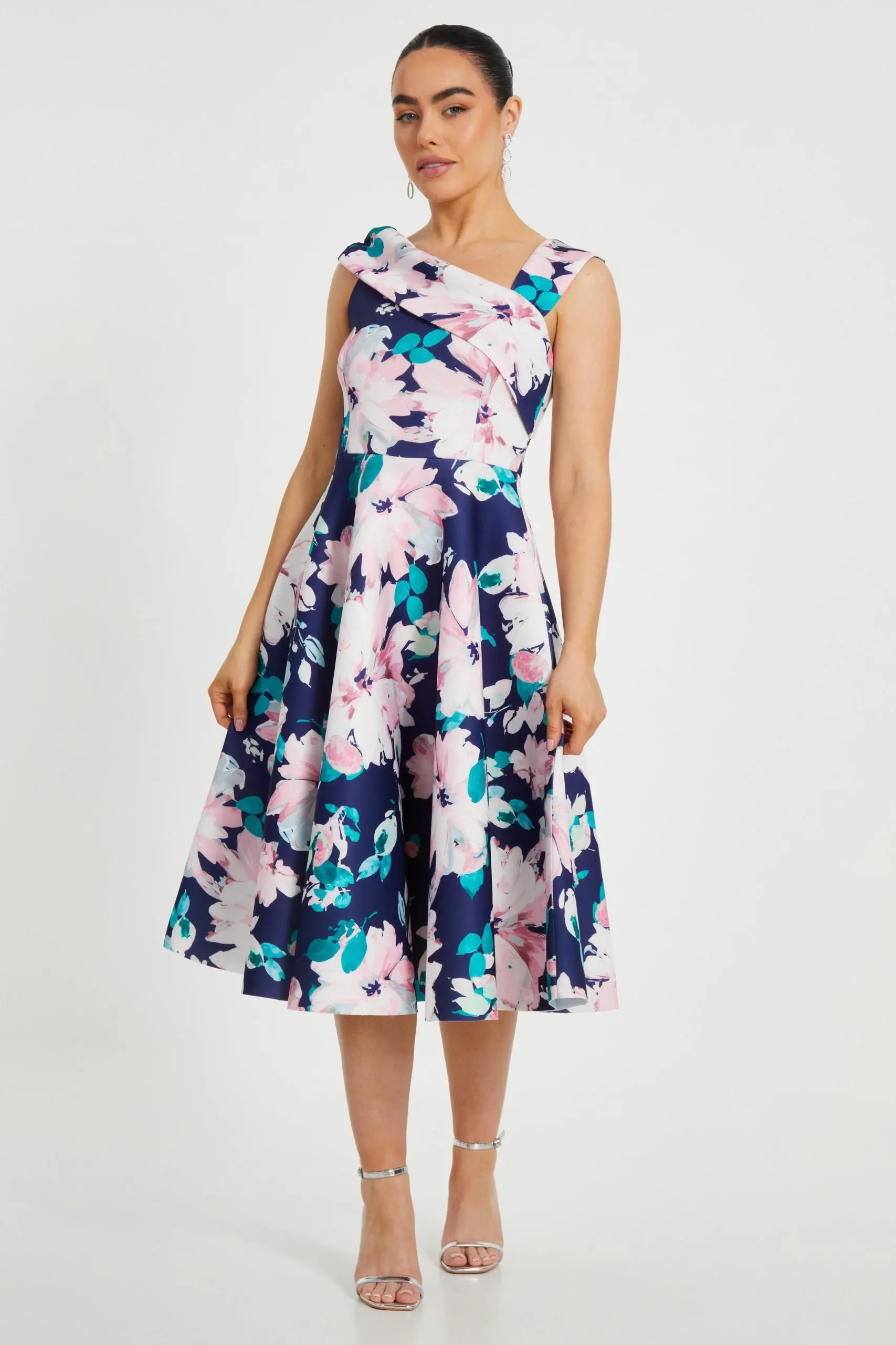 Navy Petite Floral Print Skater Dress
