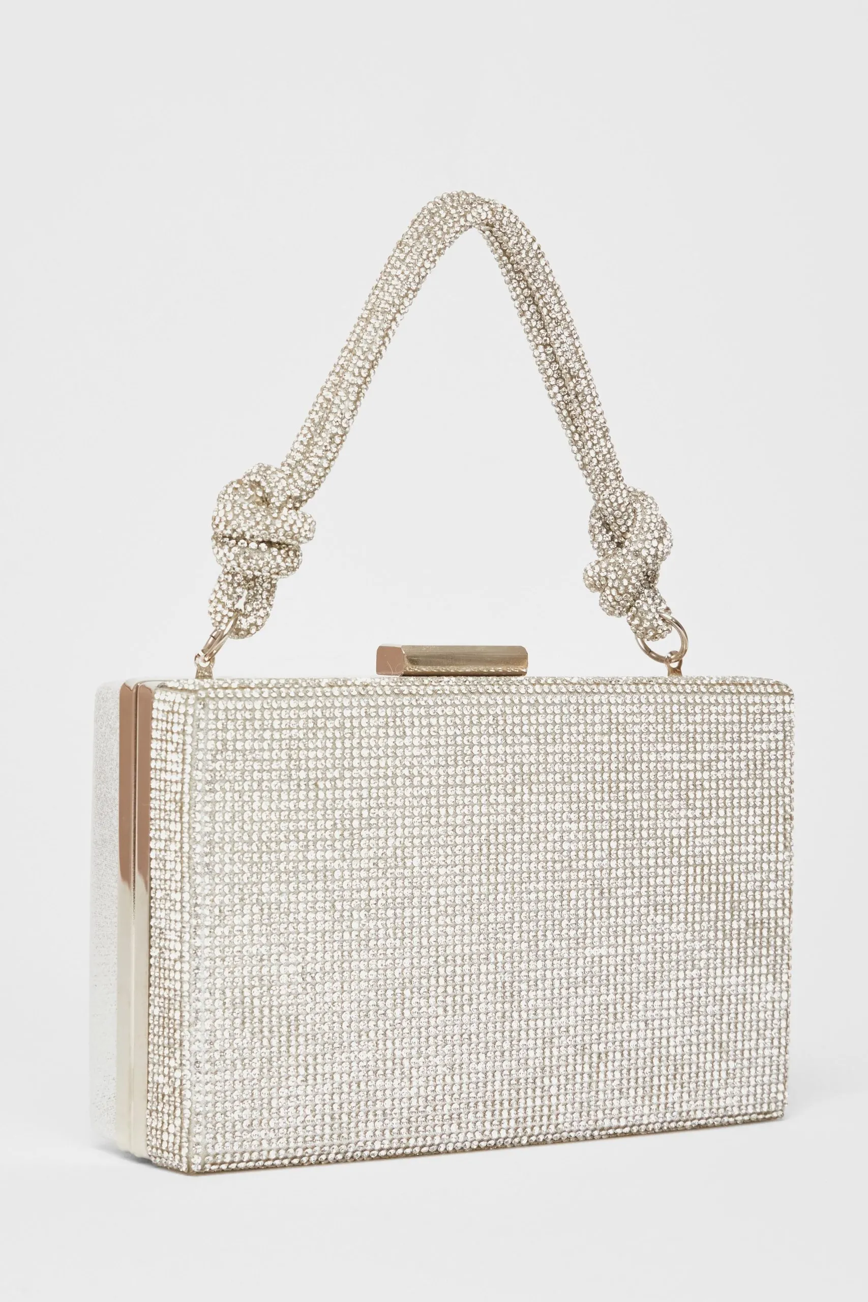 Silver Diamante Knot Top Handle Bag