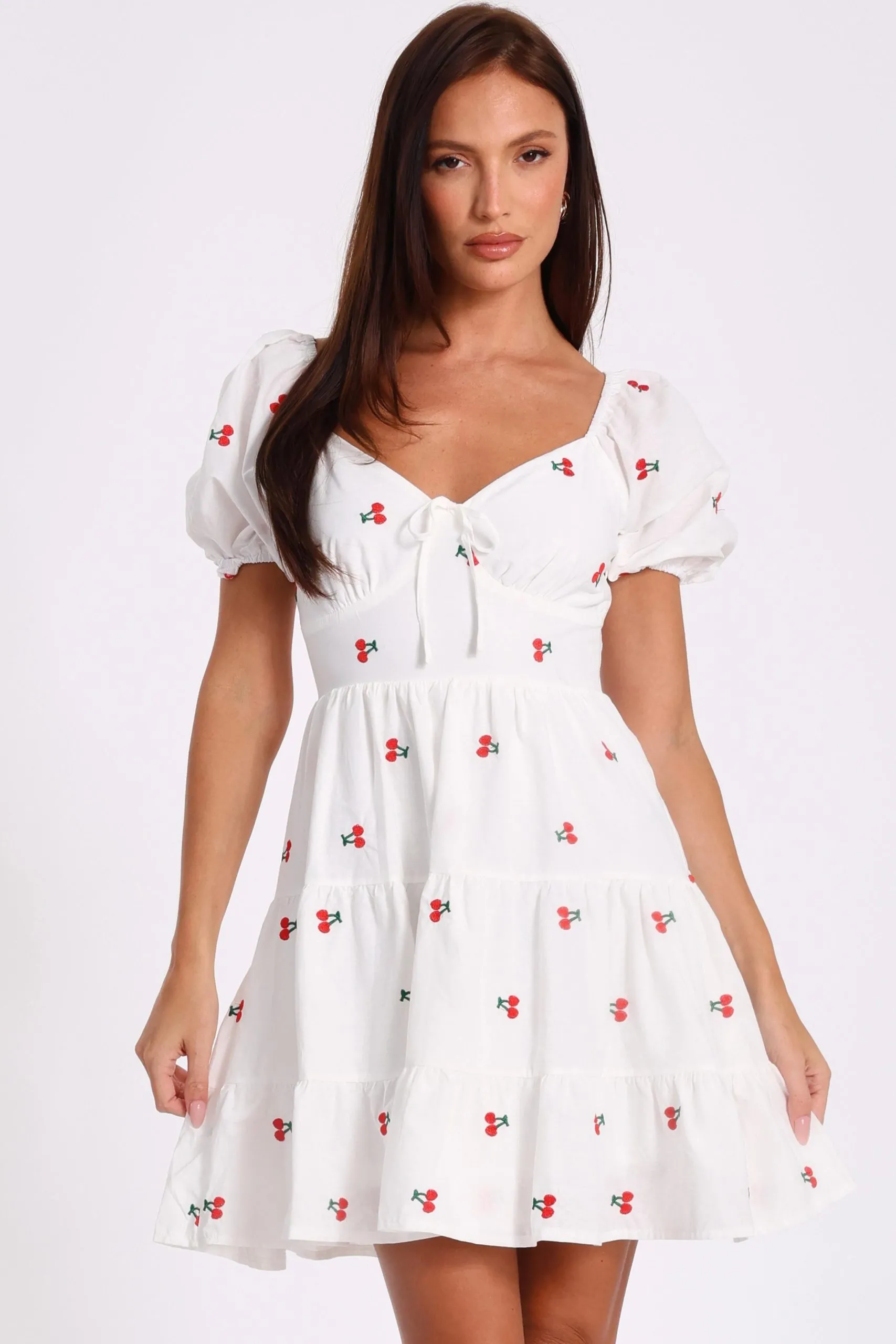 White Cherry Print Skater Dress