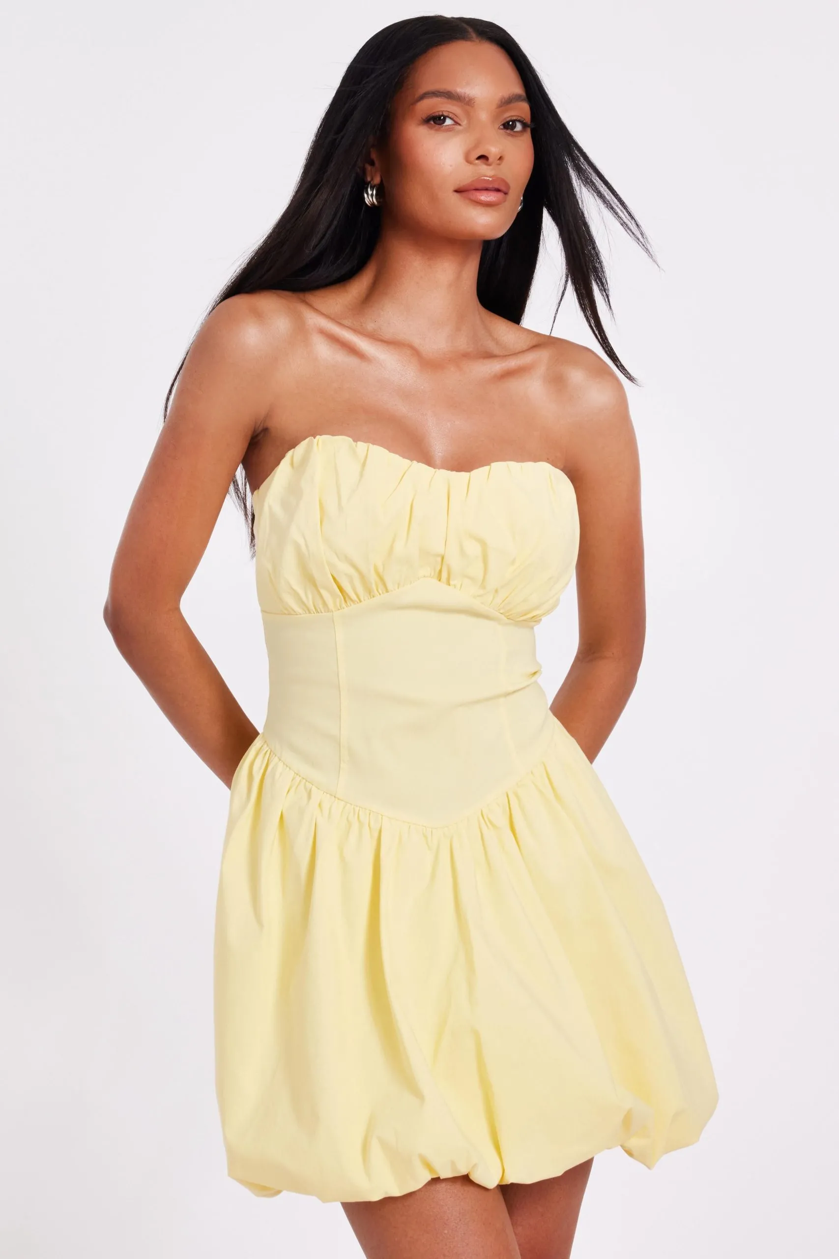 Yellow Puff Ball Skater Dress