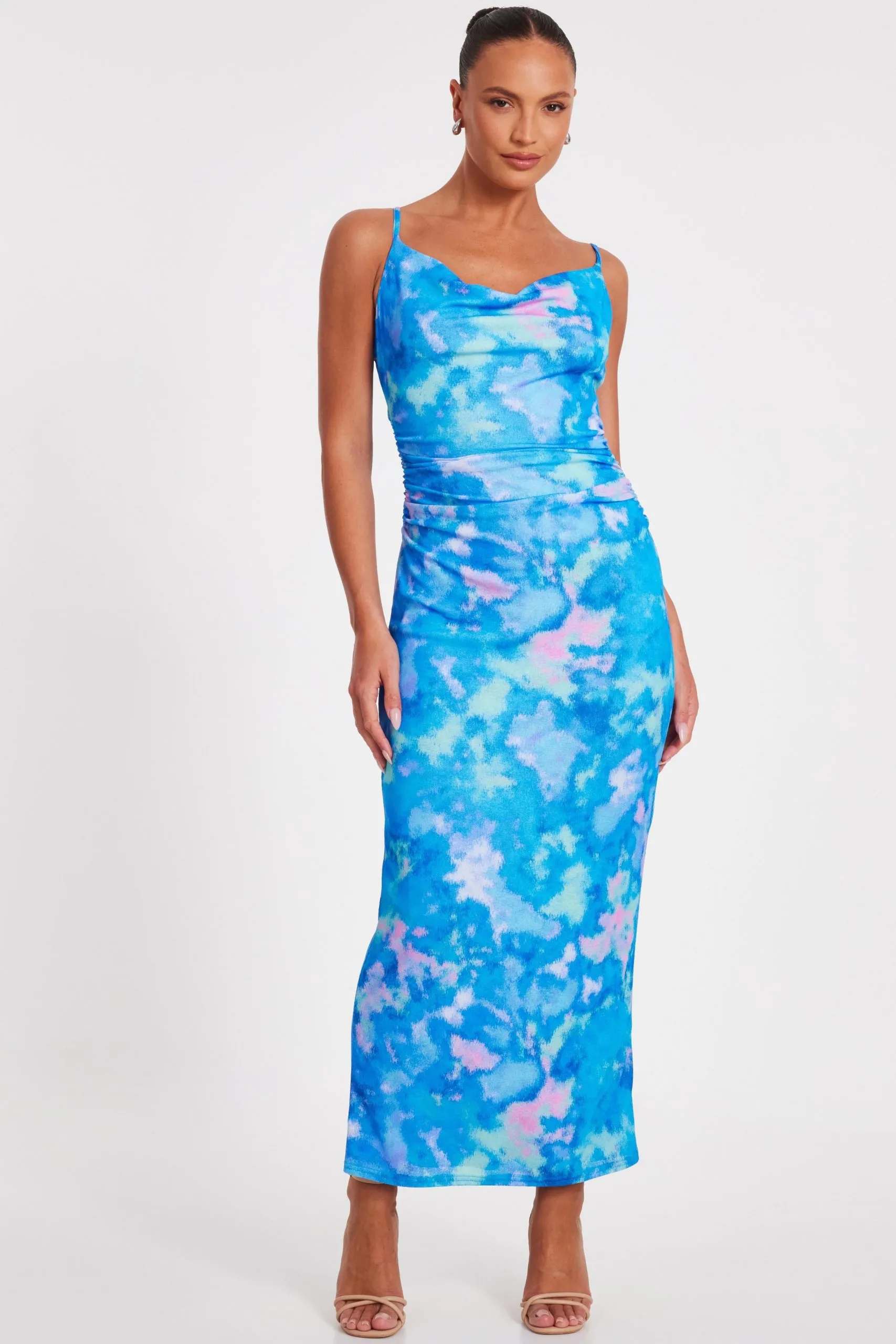 Blue Marble Print Midaxi Dress