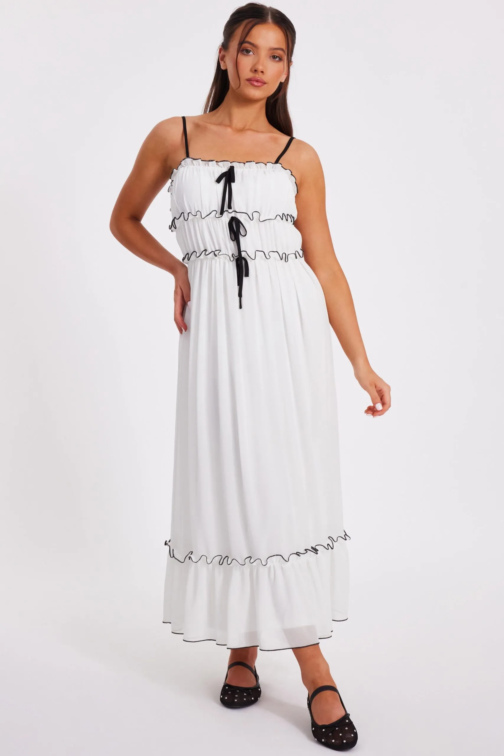 White Petite Chiffon Strappy Midaxi Dress