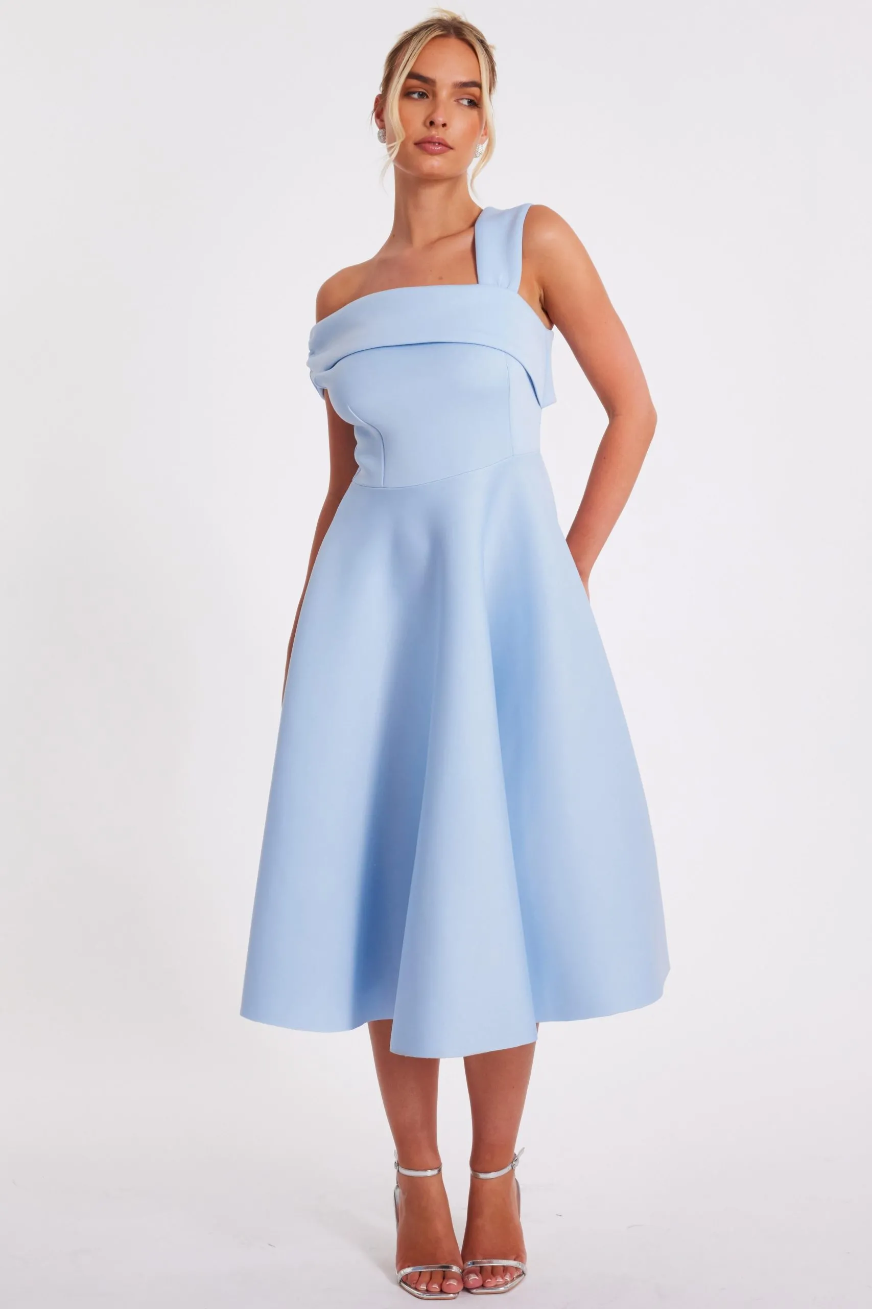 Blue Asymmetric Midi Dress