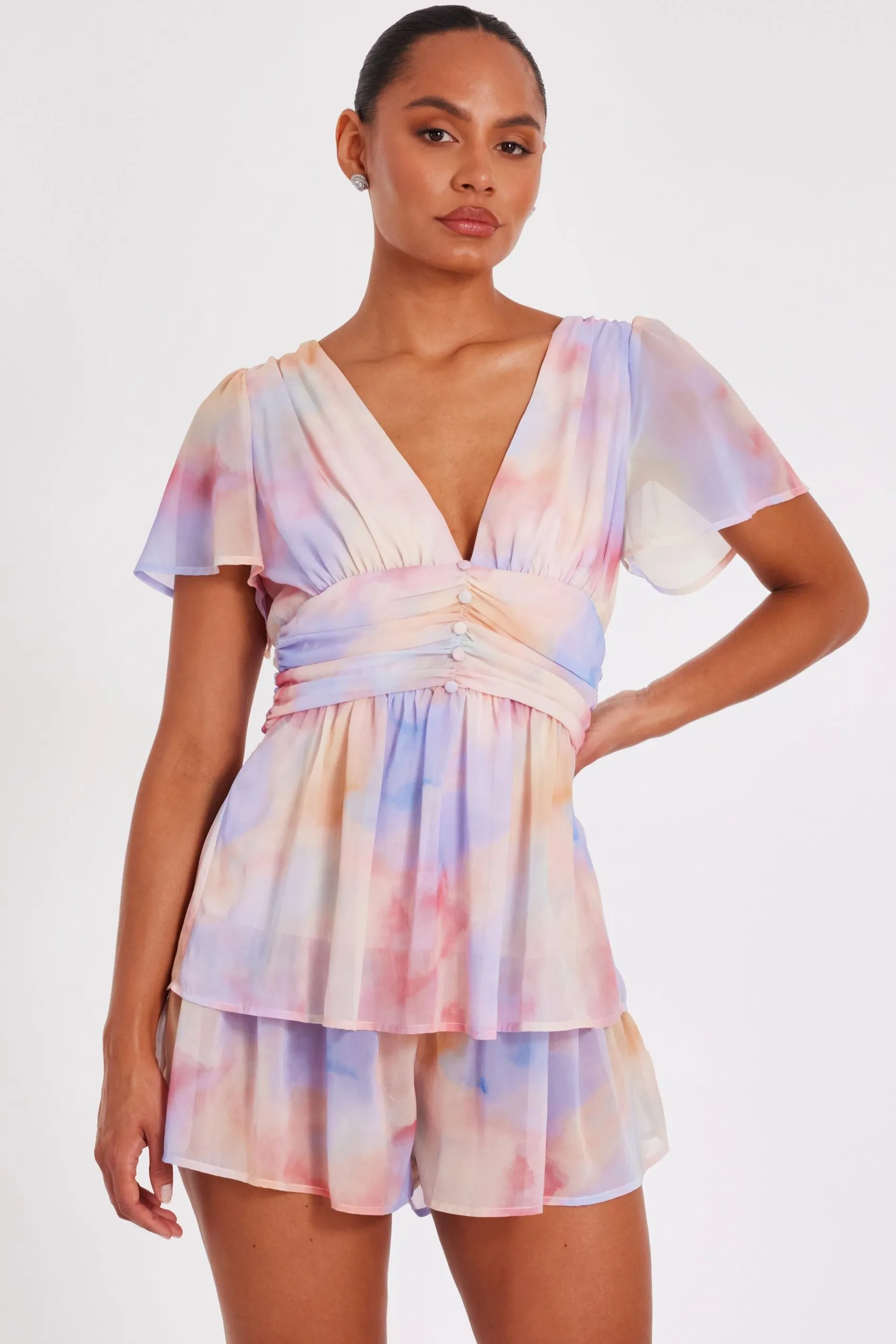 Multi Tie Dye Tiered Playsuit