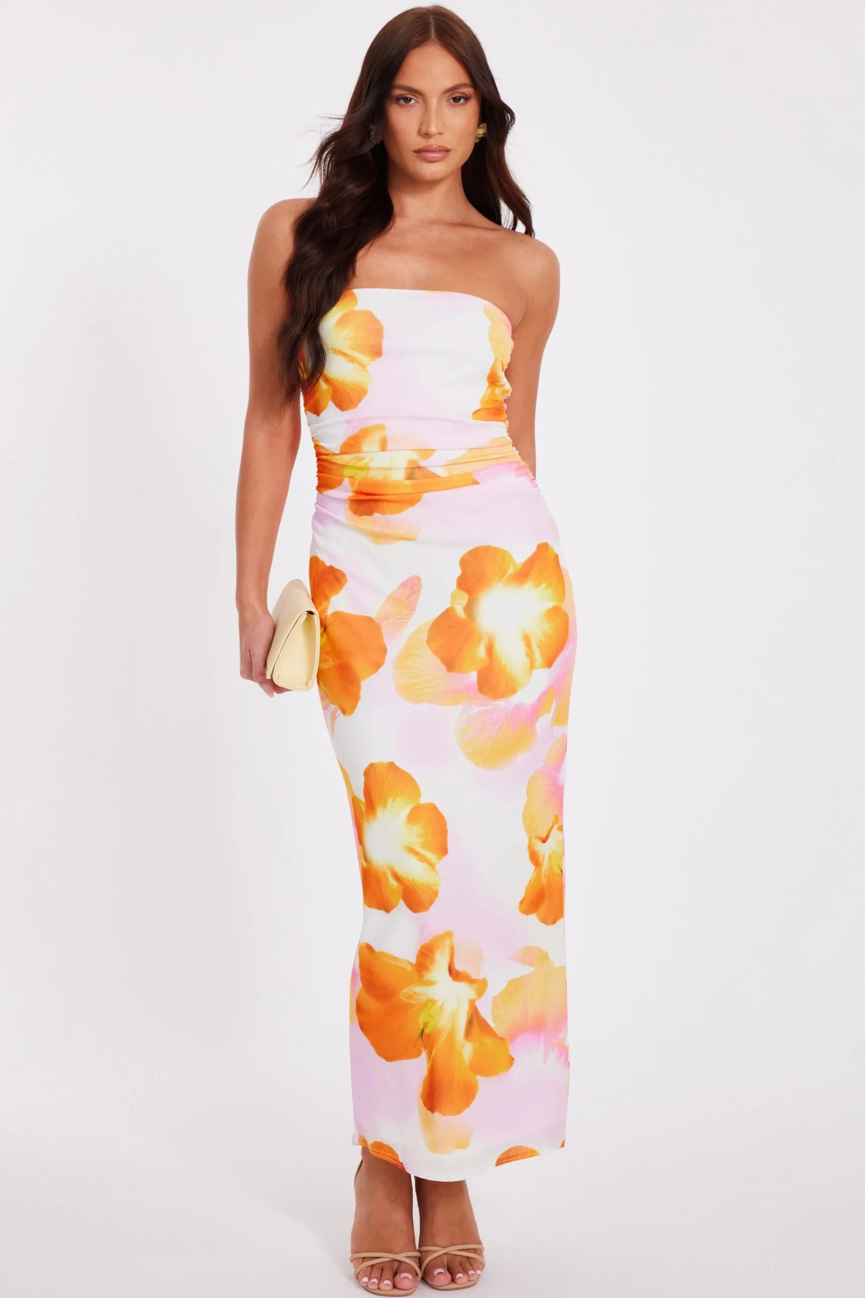 White Bandeau Floral Midaxi Dress