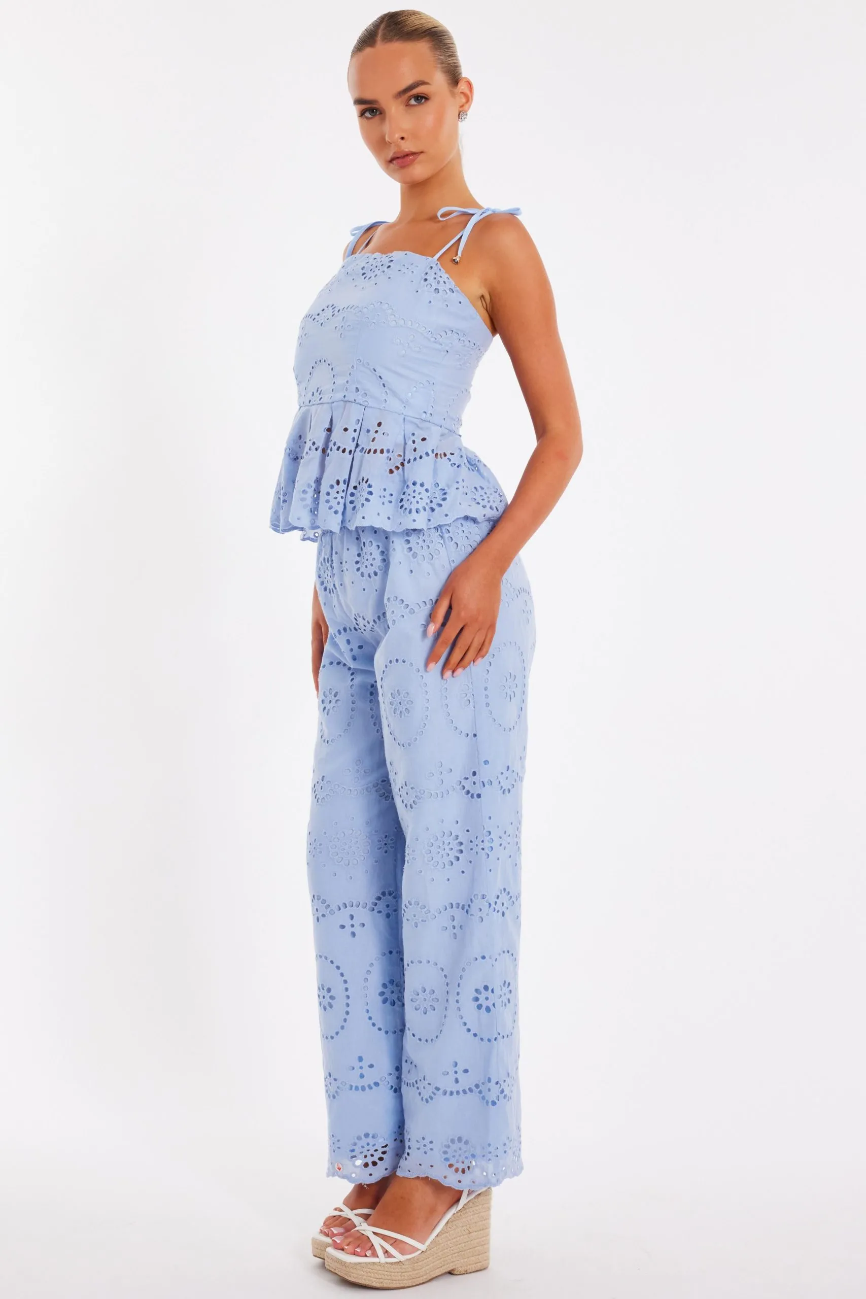 Light Blue Embroidered Trousers